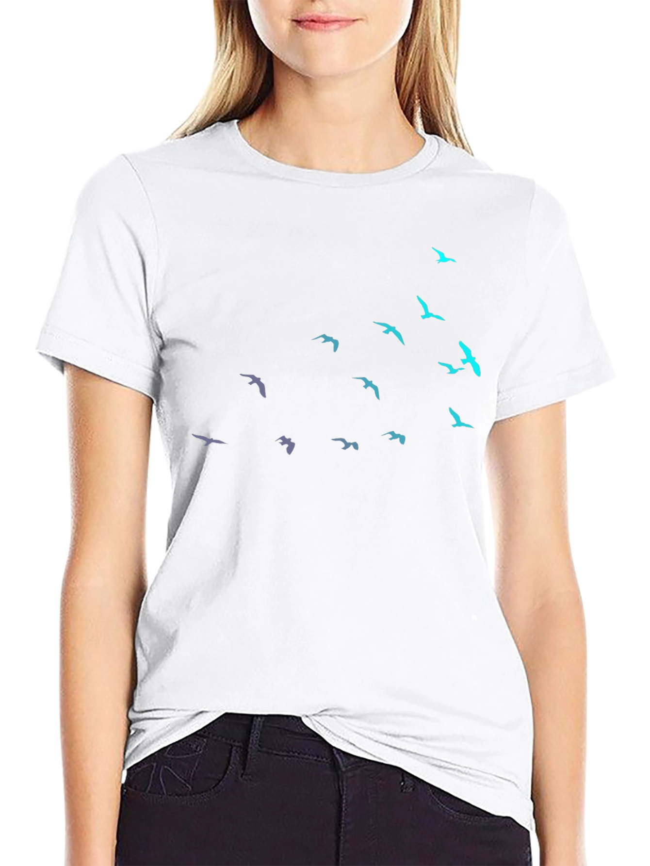 Black T-Shirt with Bird Silhouette Design