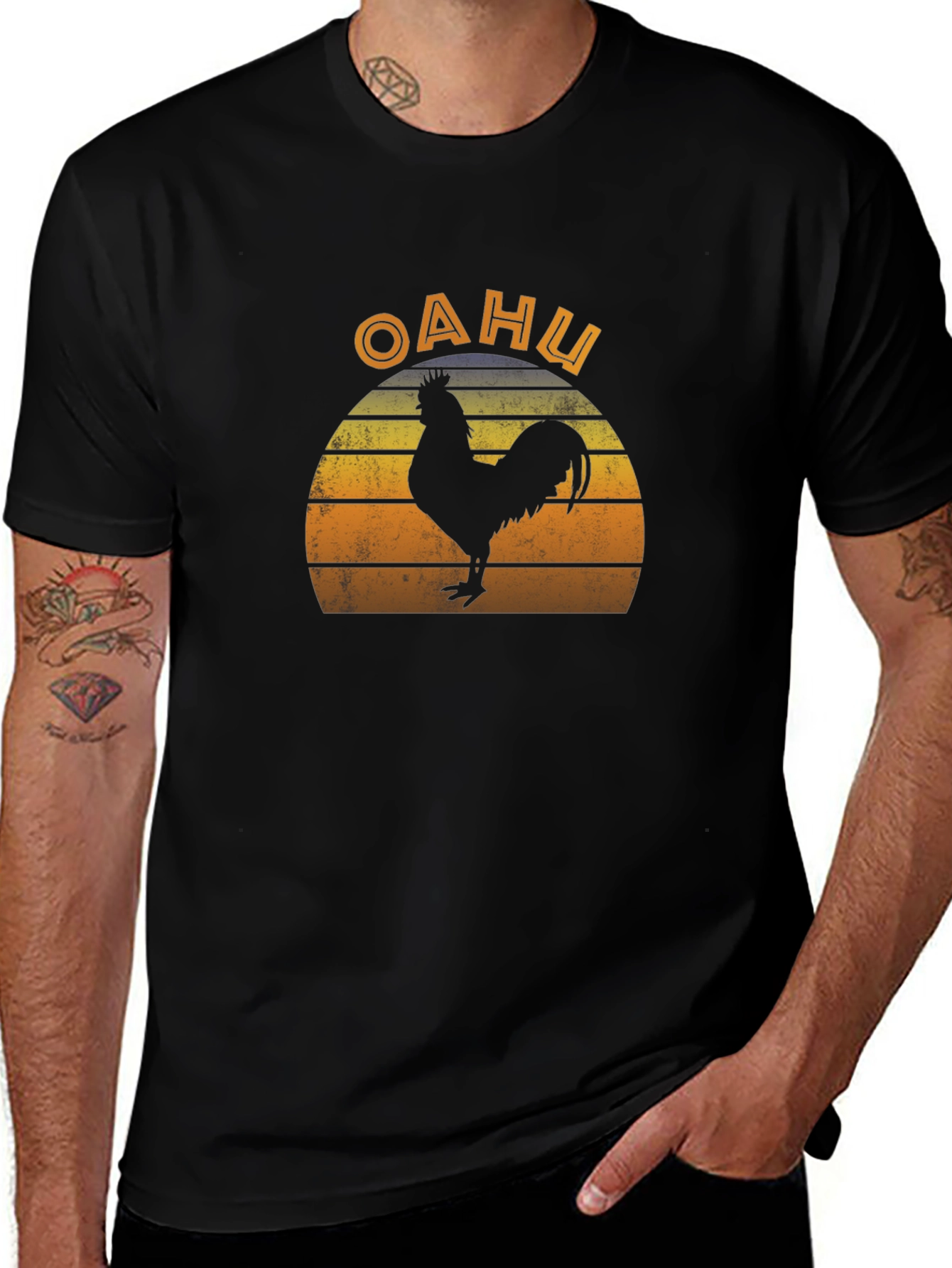 Oahu Rooster Retro T-Shirt - Island Vibes