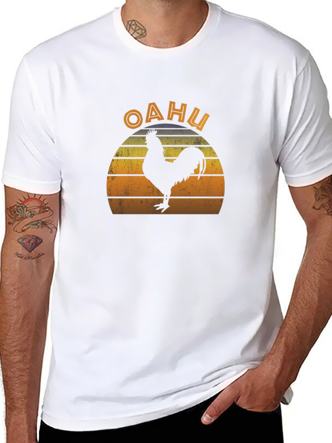 Oahu Rooster Retro T-Shirt - Island Vibes