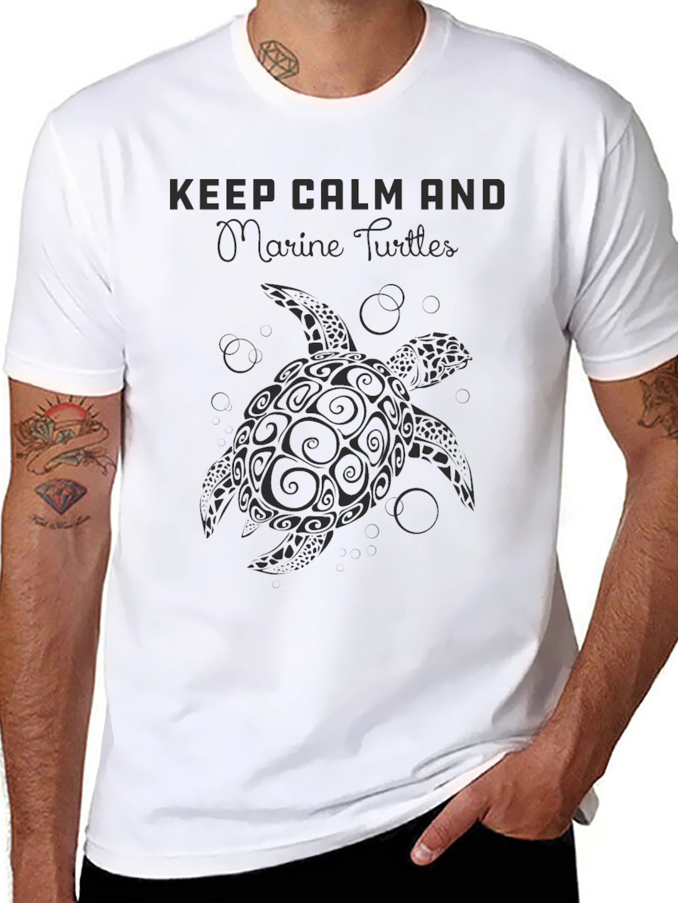 Keep Calm Marine Turtles Black T-Shirt
