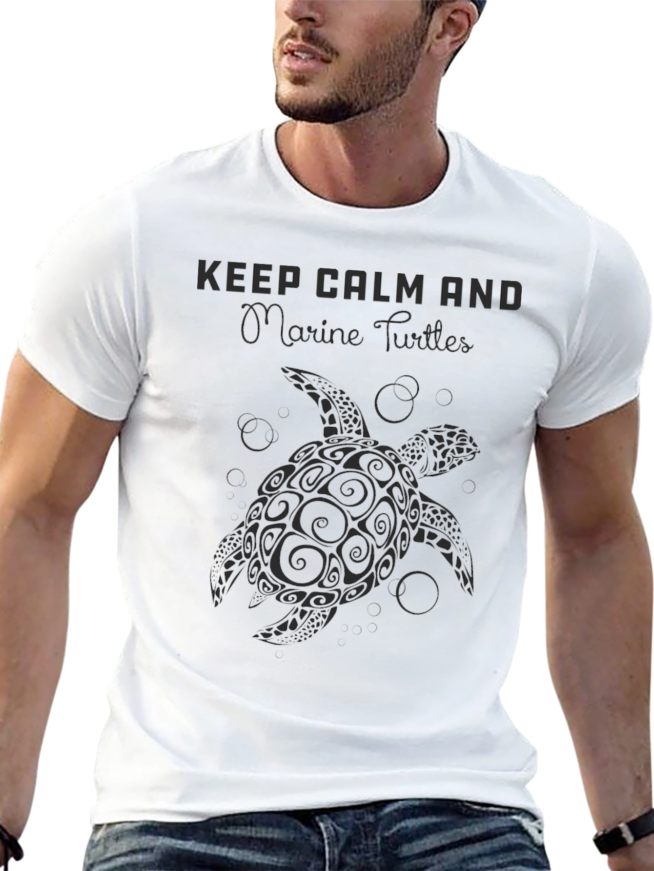 Keep Calm Marine Turtles Black T-Shirt