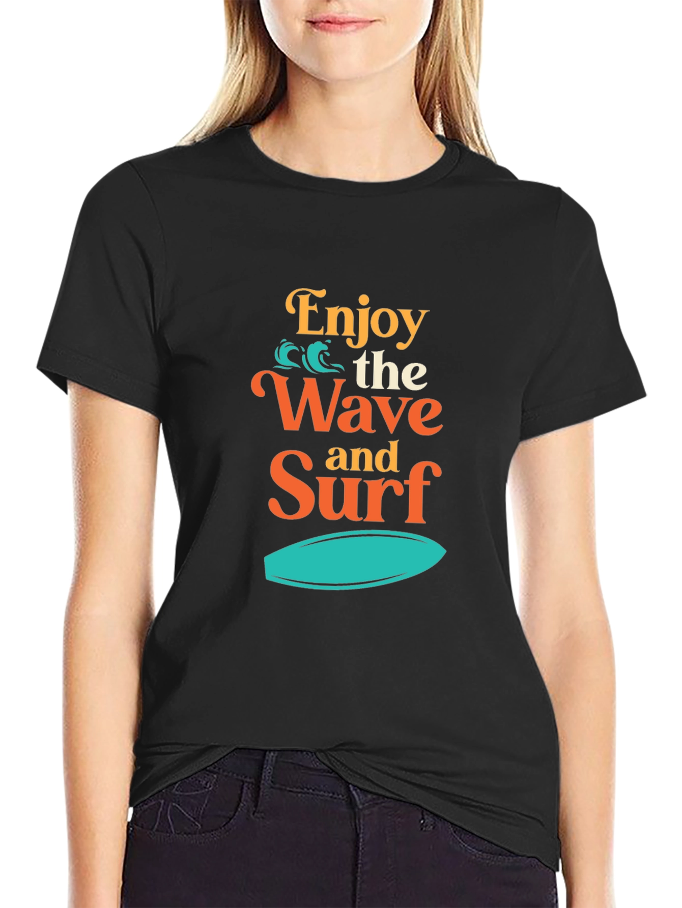 Enjoy the Wave and Surf Black T-Shirt