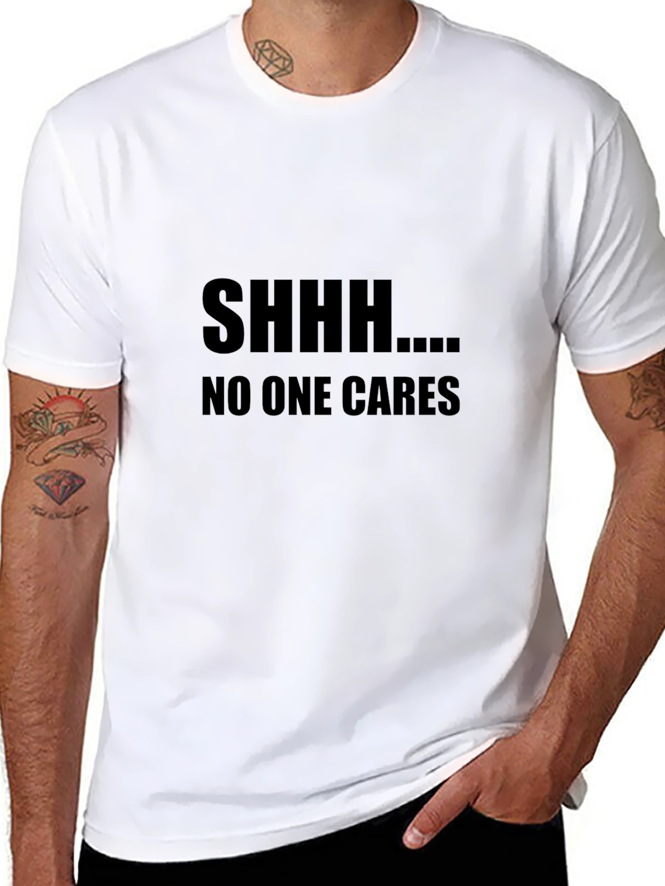 SHHH...NO ONE CARES Graphic Tee - Black