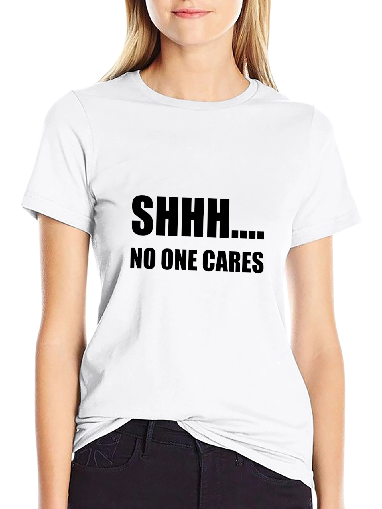 SHHH...NO ONE CARES Graphic Tee - Black