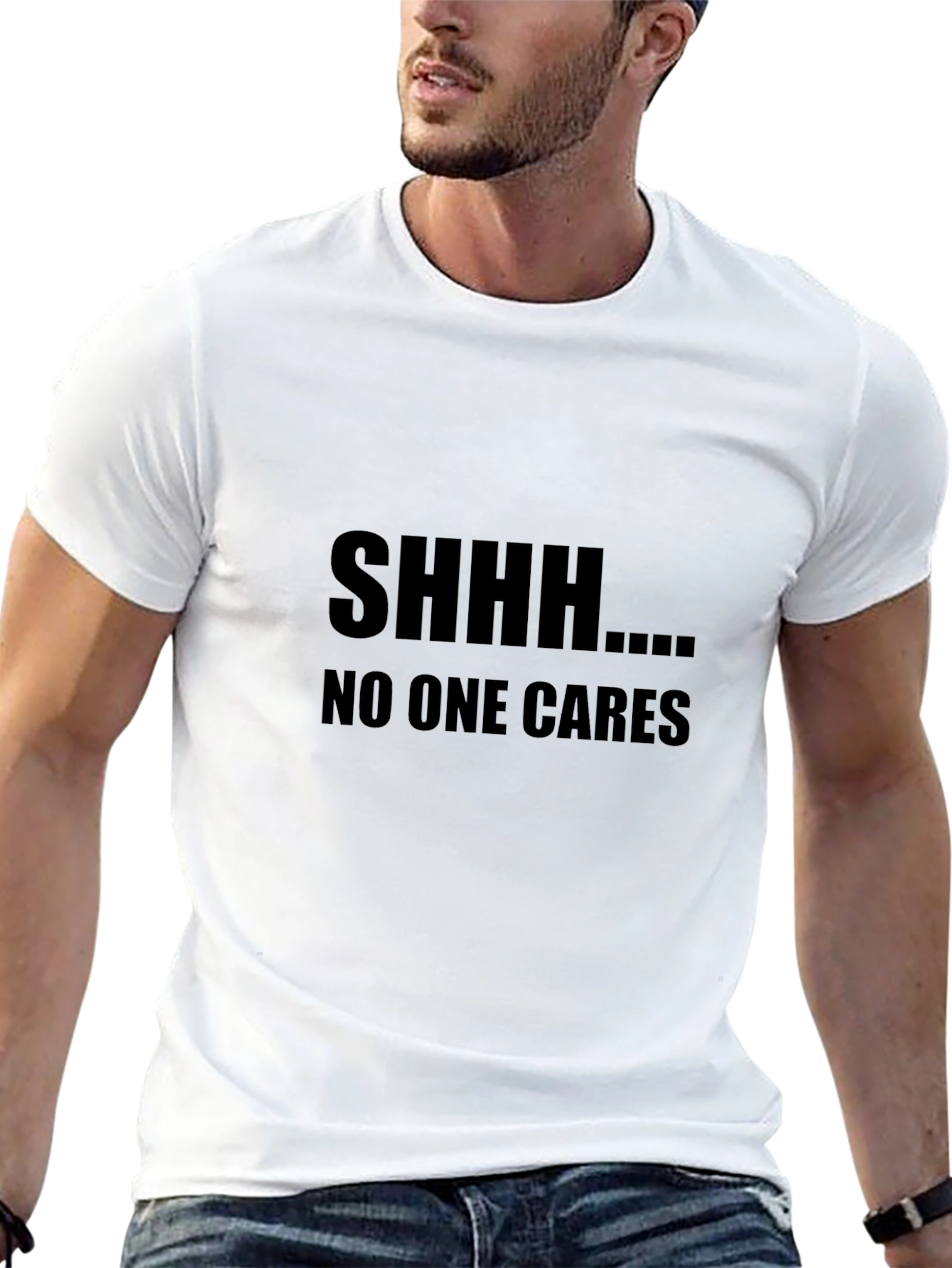 SHHH...NO ONE CARES Graphic Tee - Black