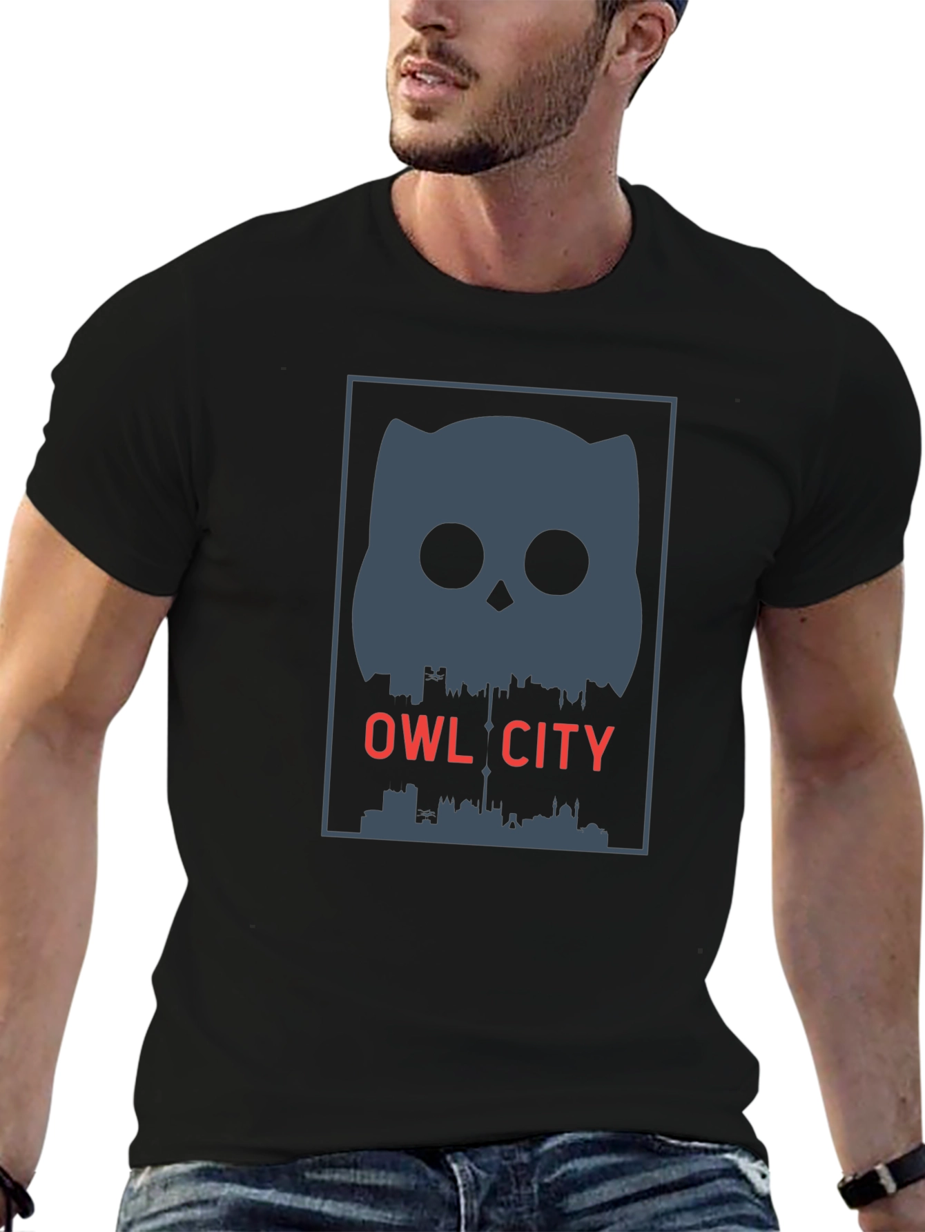 Owl City Graphic Print Black T-Shirt