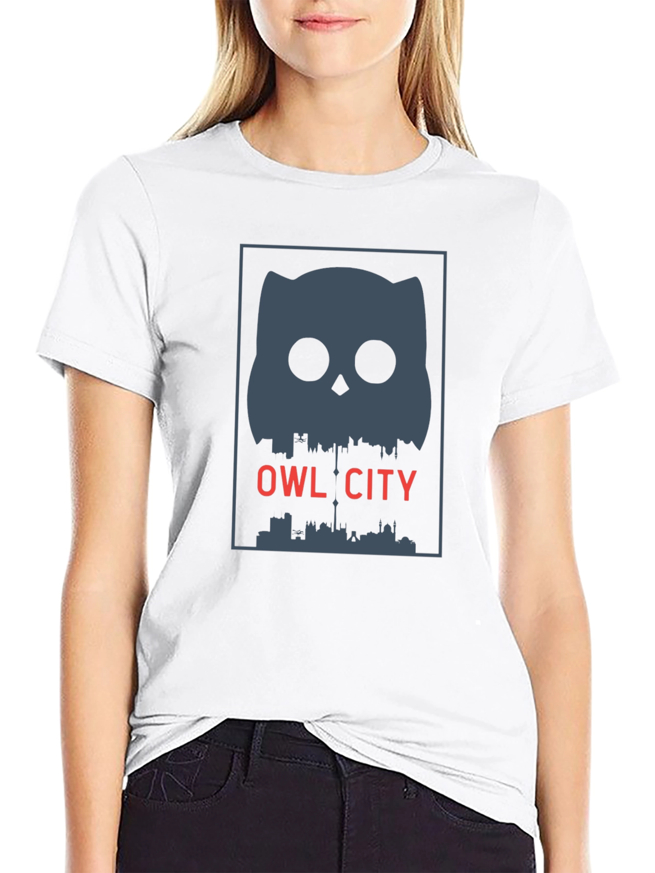 Owl City Graphic Print Black T-Shirt