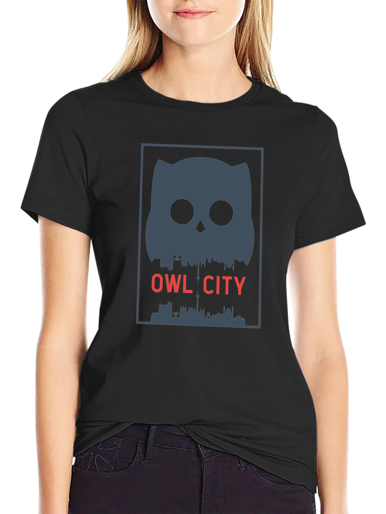 Owl City Graphic Print Black T-Shirt