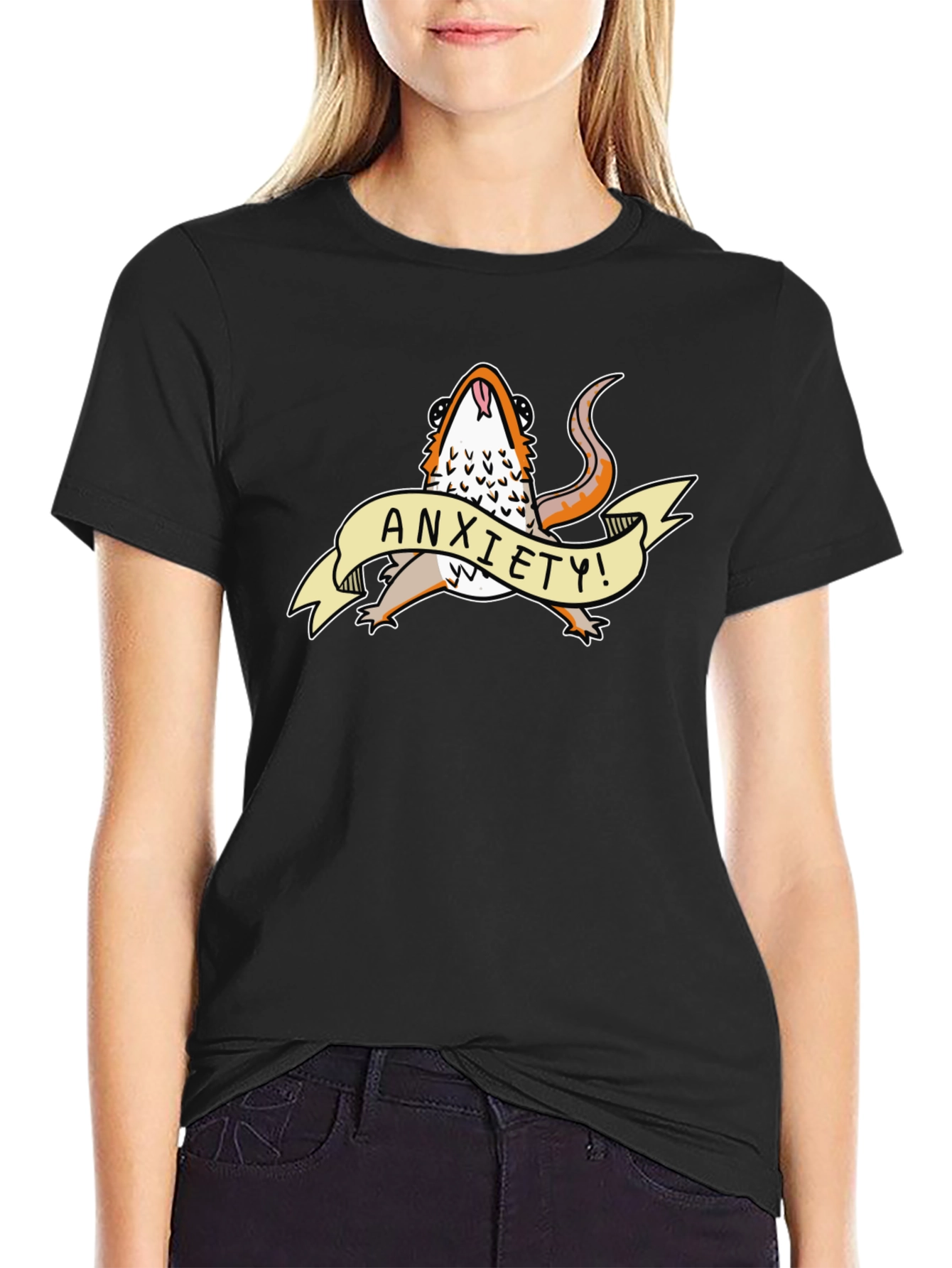 Anxiety Lizard Graphic Tee - Black