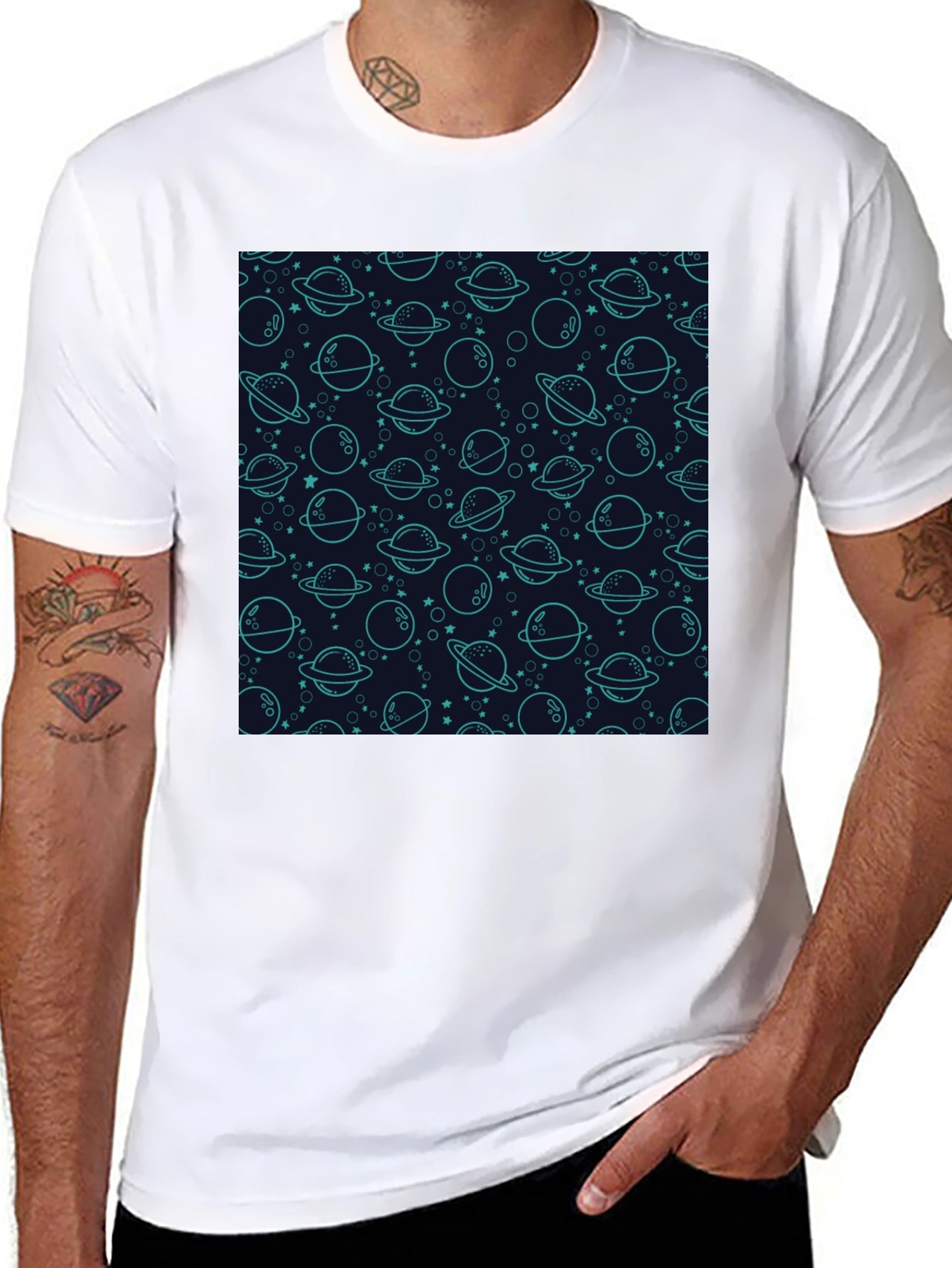 Cosmic Dream T-Shirt: Planets & Stars Pattern