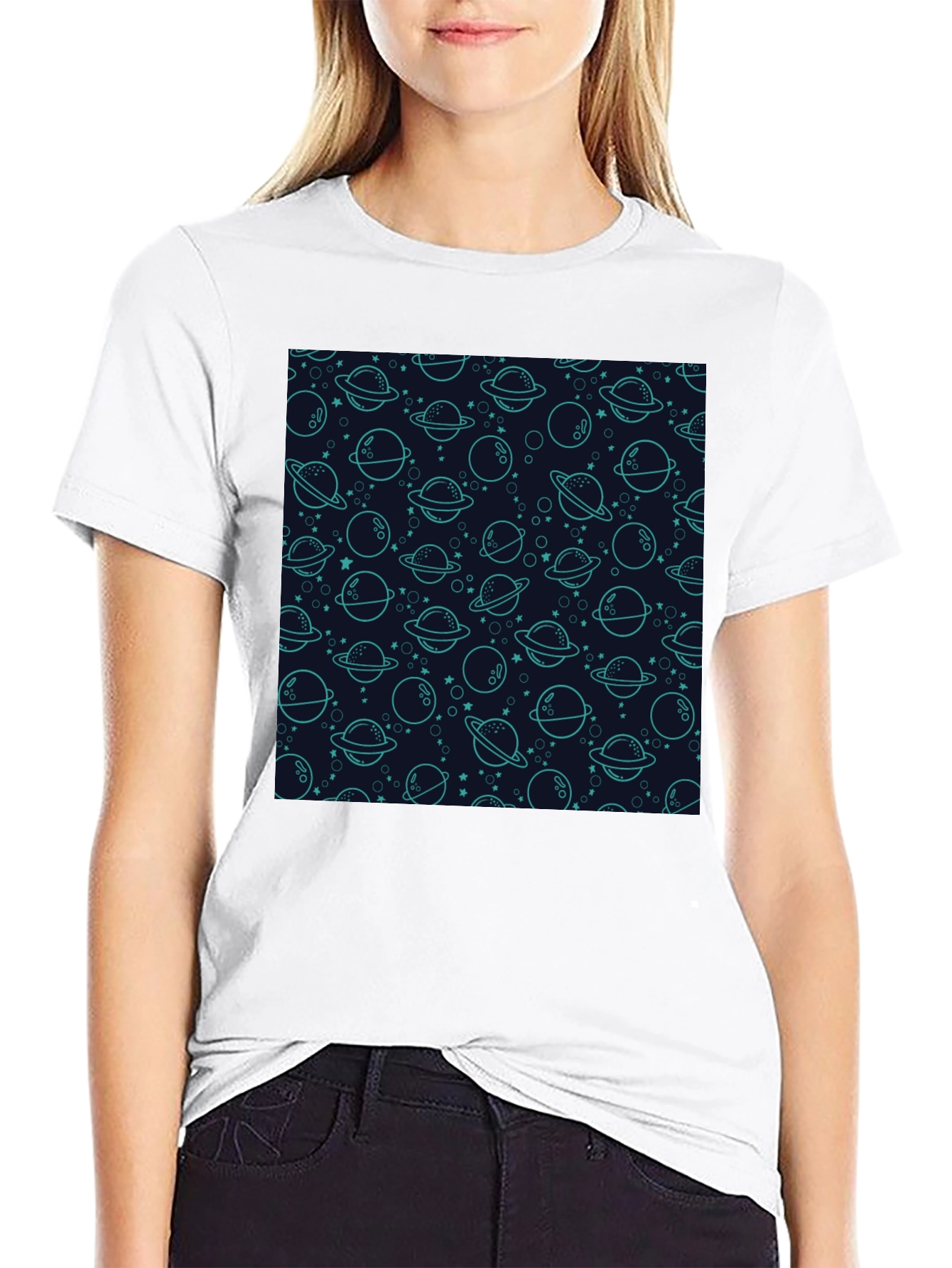 Cosmic Dream T-Shirt: Planets & Stars Pattern