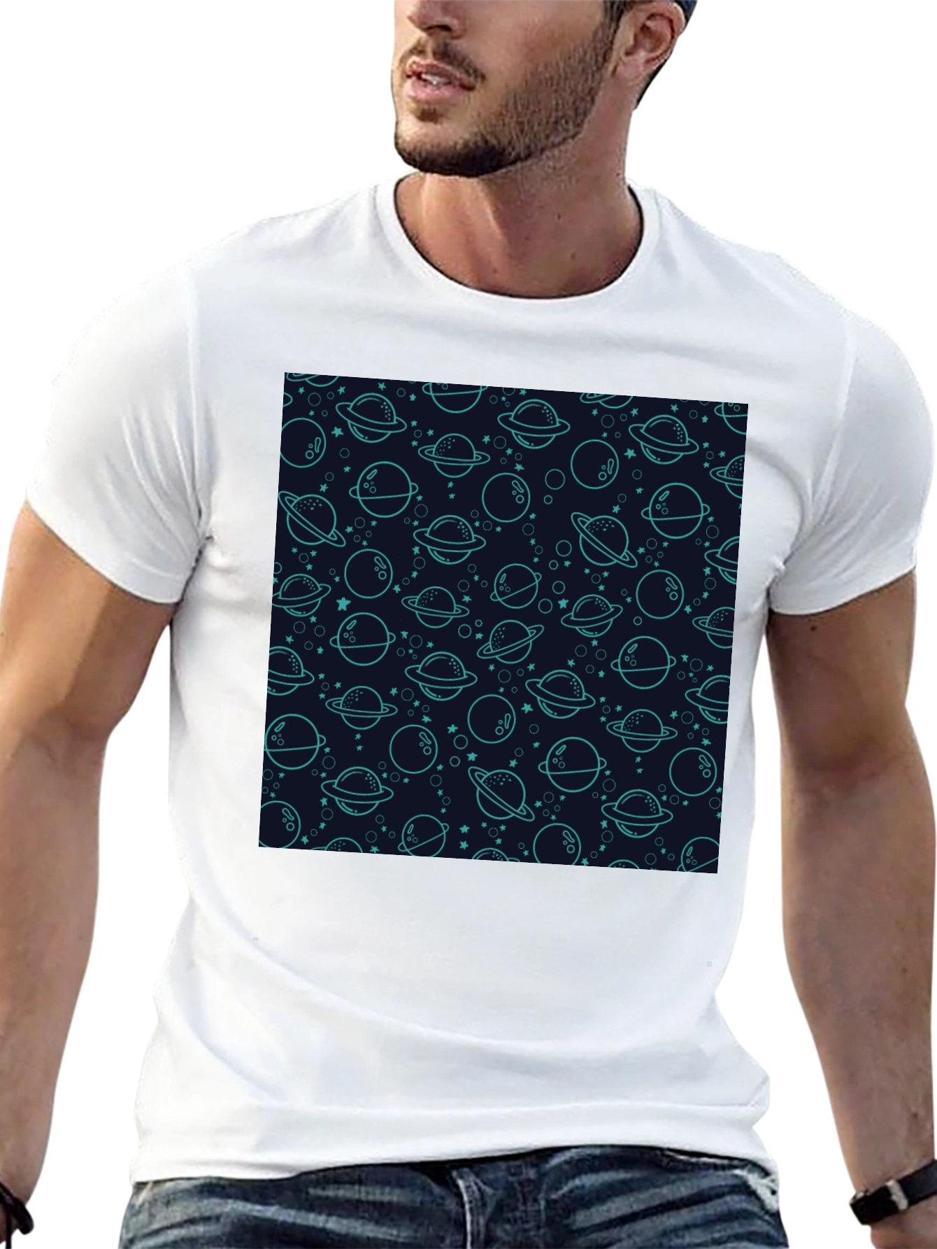 Cosmic Dream T-Shirt: Planets & Stars Pattern