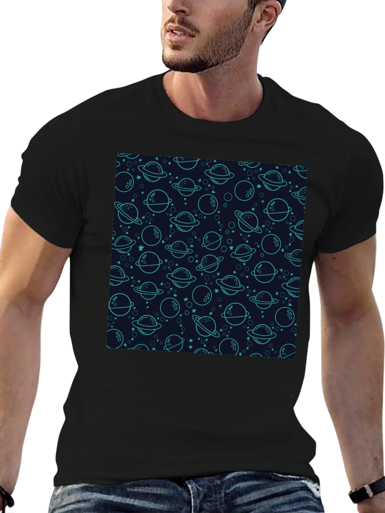 Cosmic Dream T-Shirt: Planets & Stars Pattern