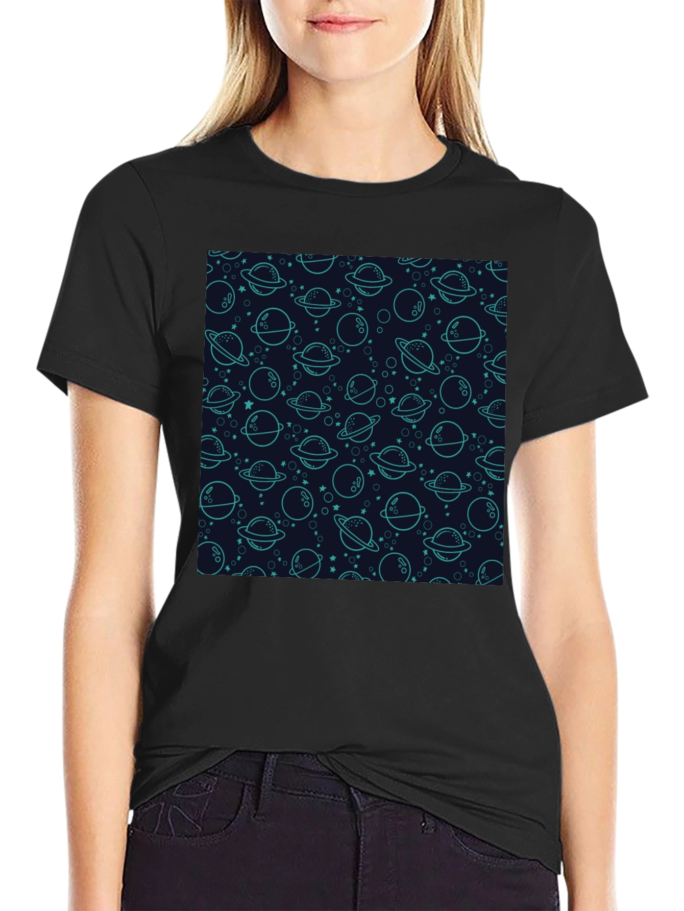 Cosmic Dream T-Shirt: Planets & Stars Pattern
