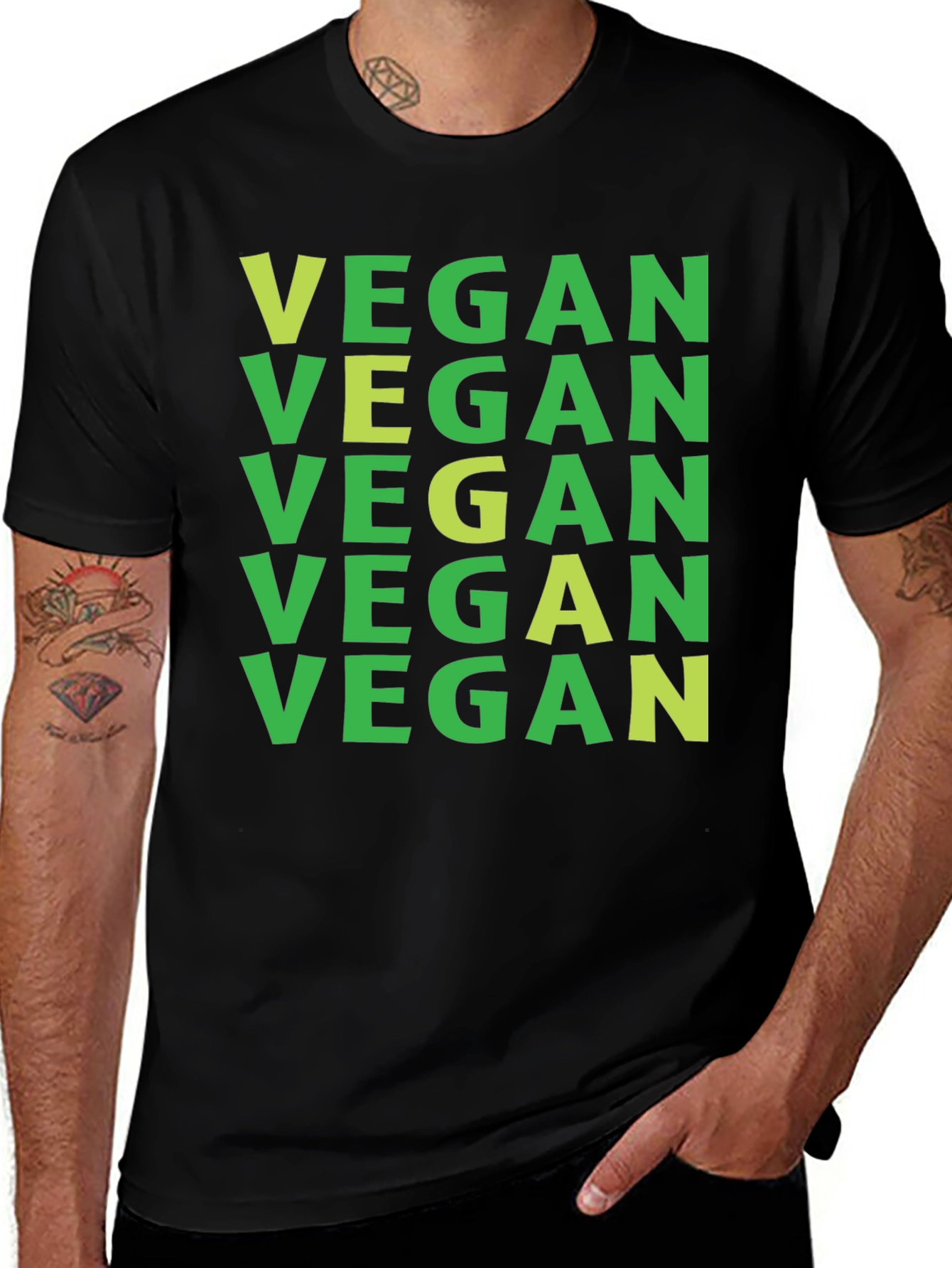 Vegan Statement T-Shirt Green Lettering