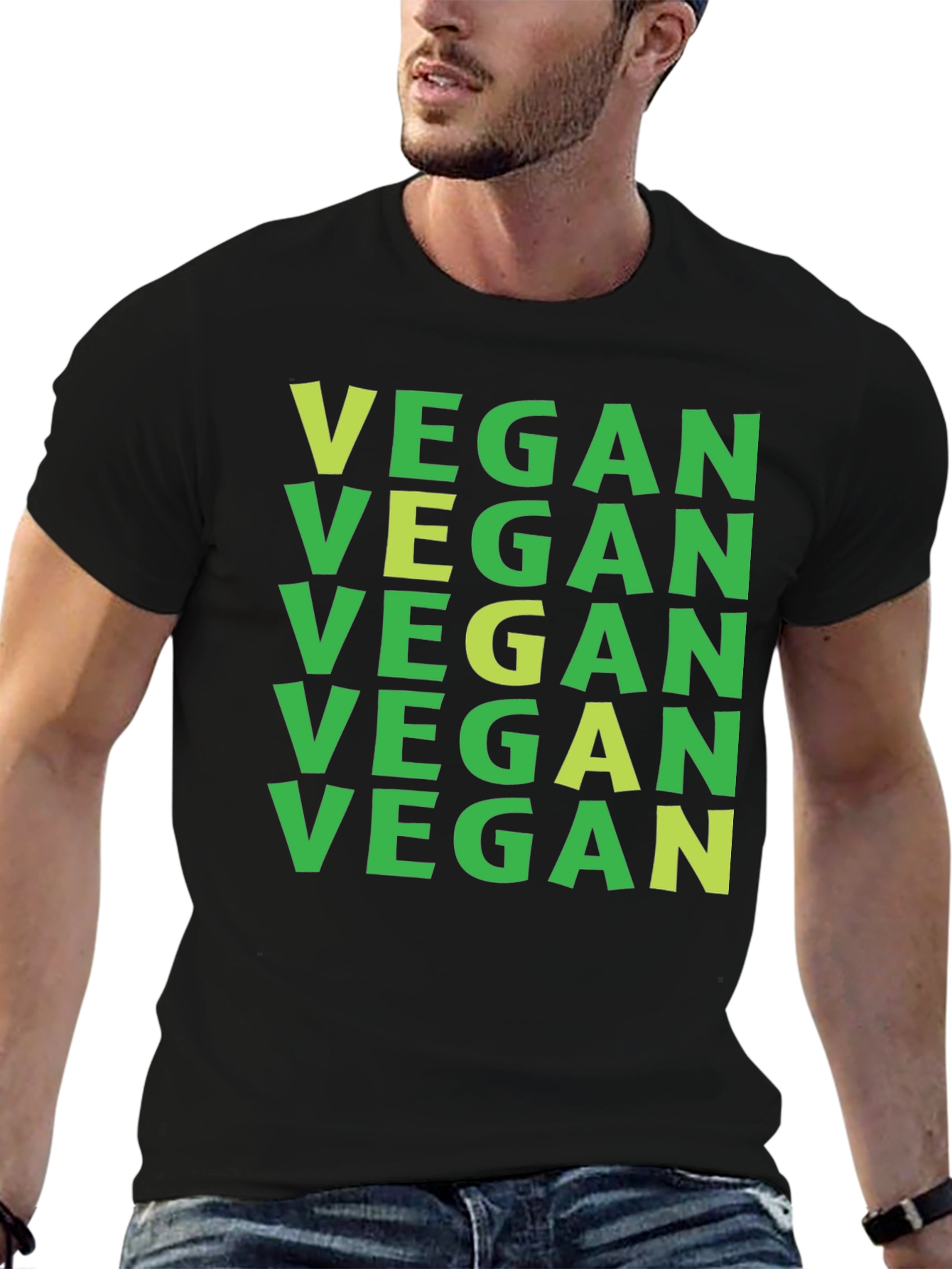 Vegan Statement T-Shirt Green Lettering