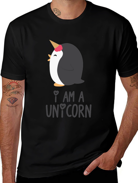 Penguin Unicorn Graphic T-Shirt - Black Crew Neck