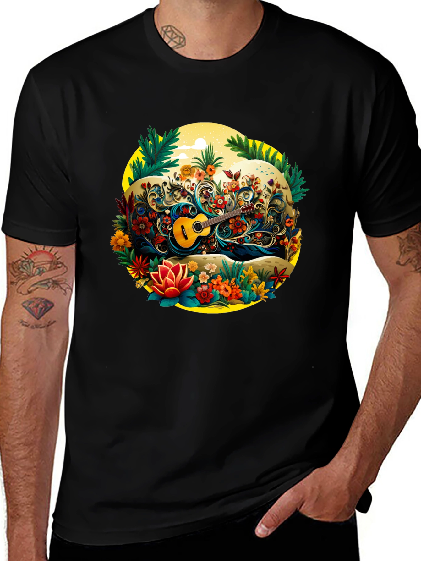 Floral Guitar Graphic T-Shirt