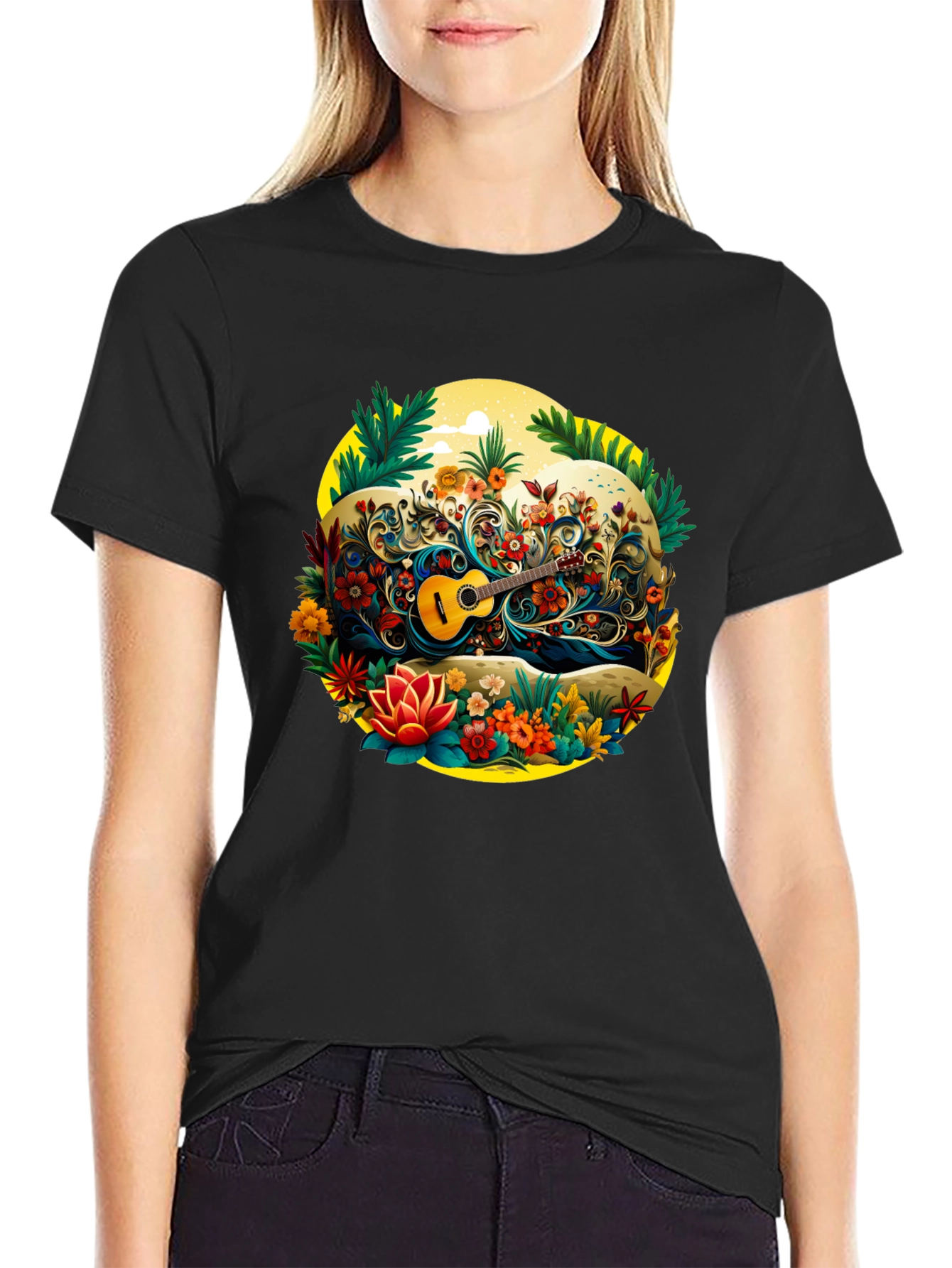 Floral Guitar Graphic T-Shirt