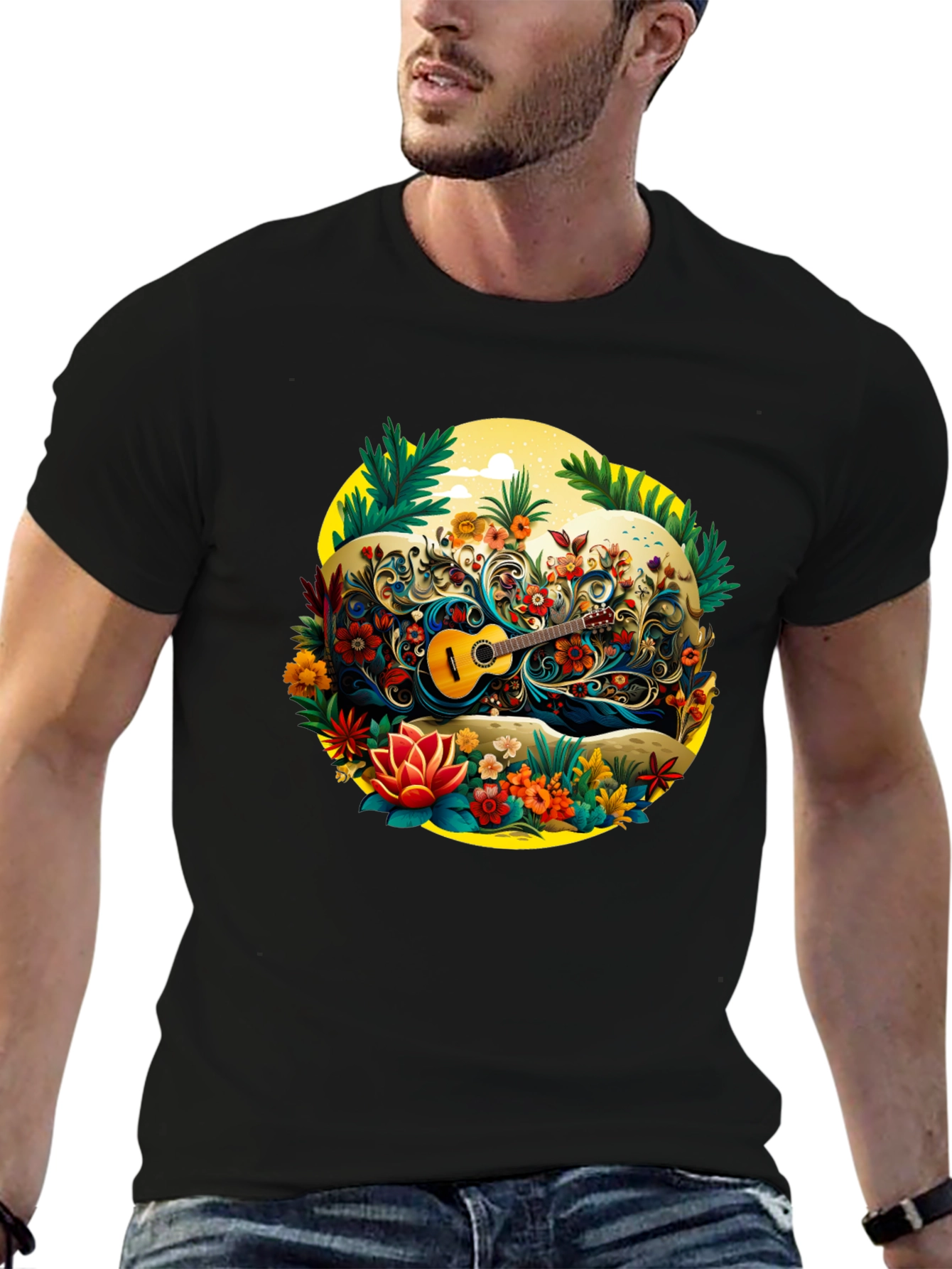 Floral Guitar Graphic T-Shirt