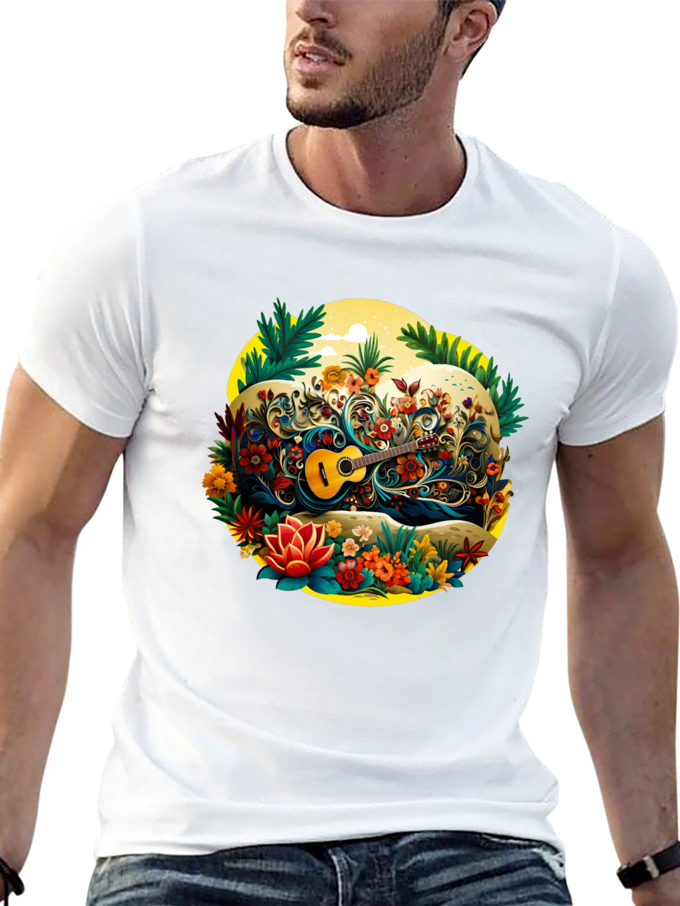 Floral Guitar Graphic T-Shirt