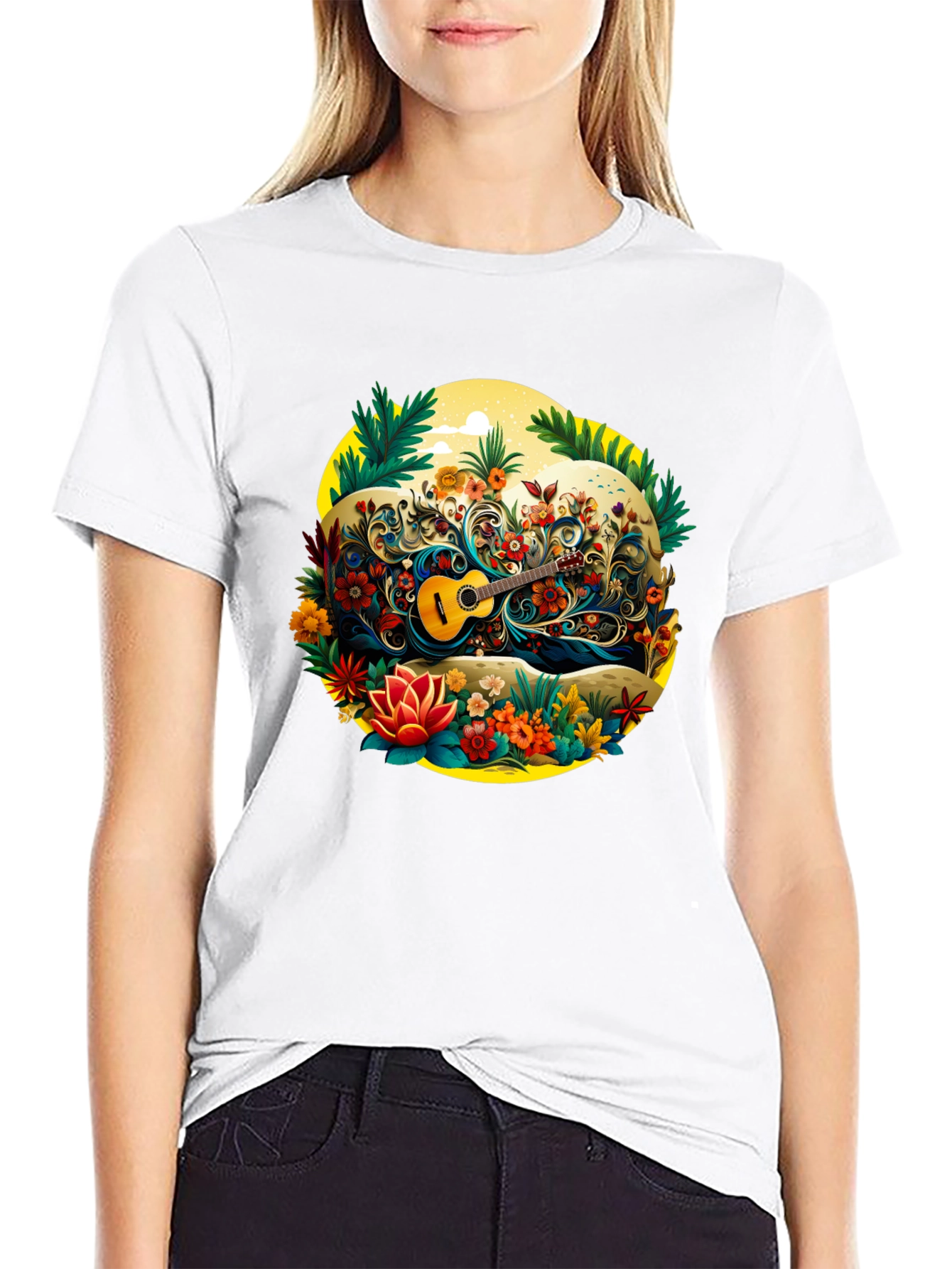 Floral Guitar Graphic T-Shirt