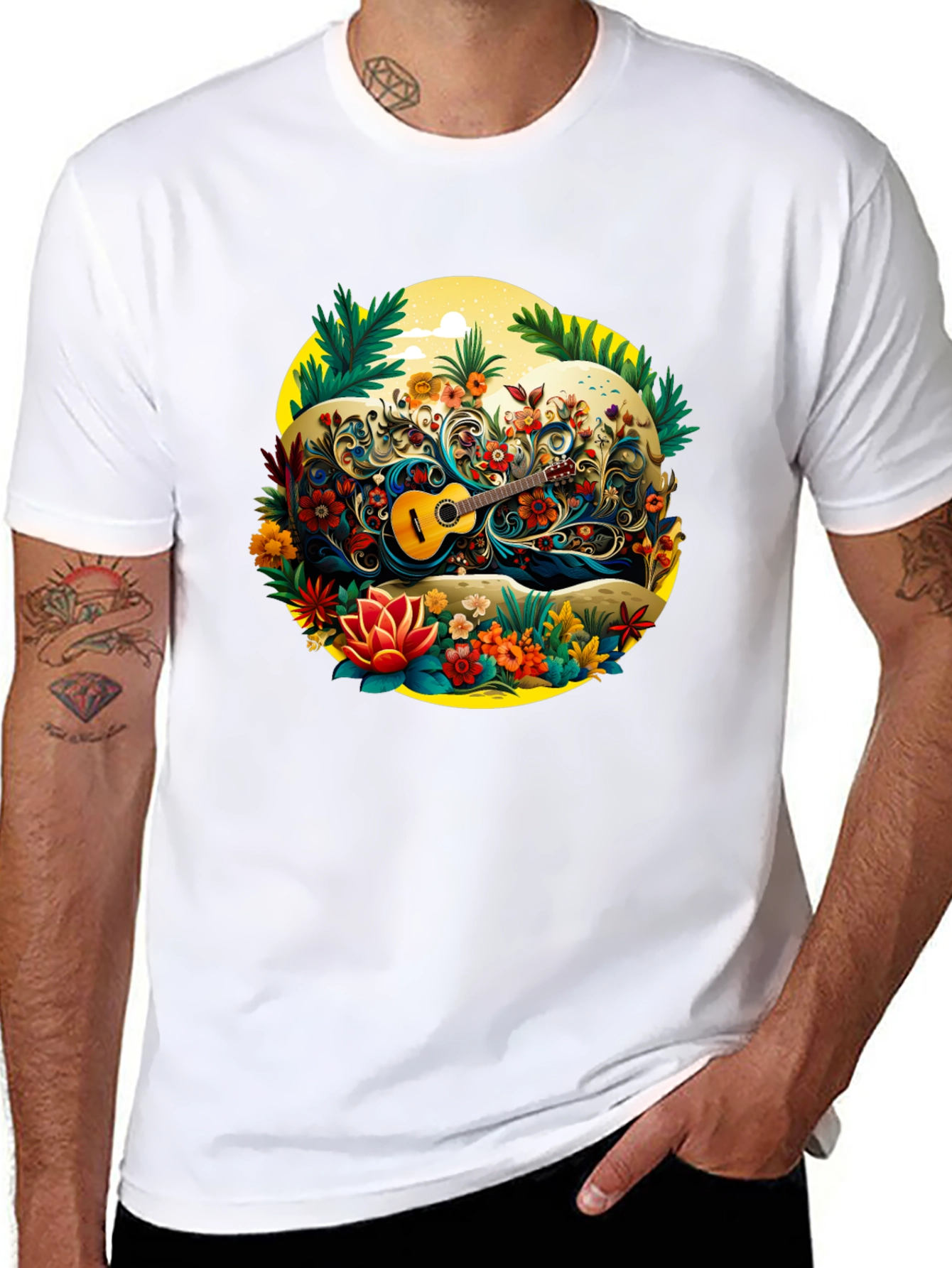 Floral Guitar Graphic T-Shirt