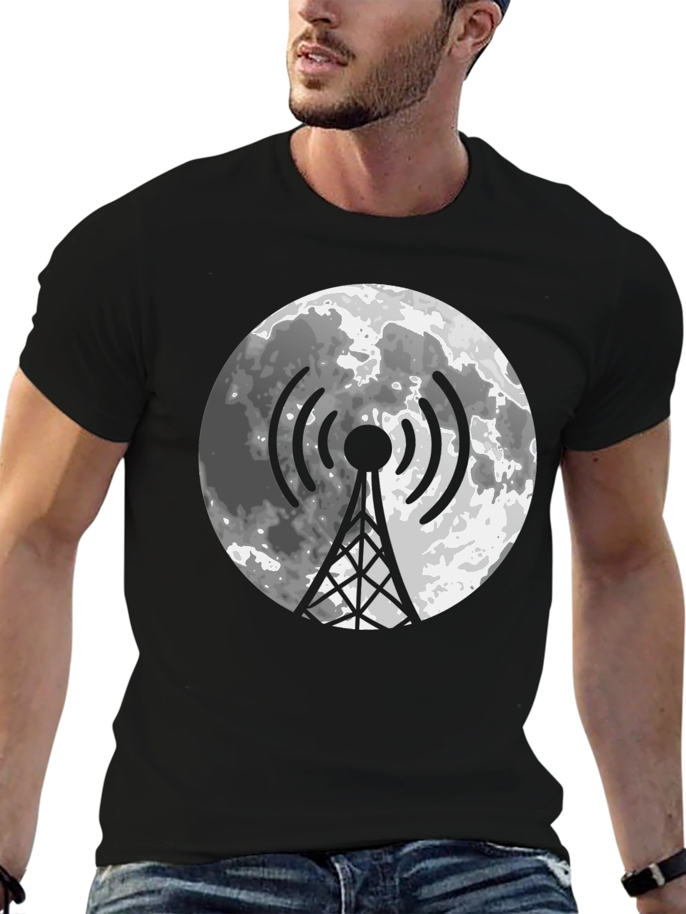 Lunar Tower Graphic Tee - Black Cotton Blend