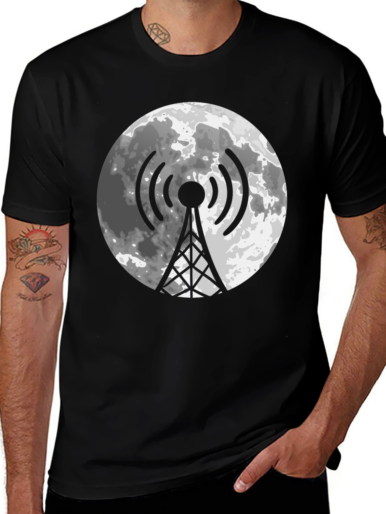 Lunar Tower Graphic Tee - Black Cotton Blend