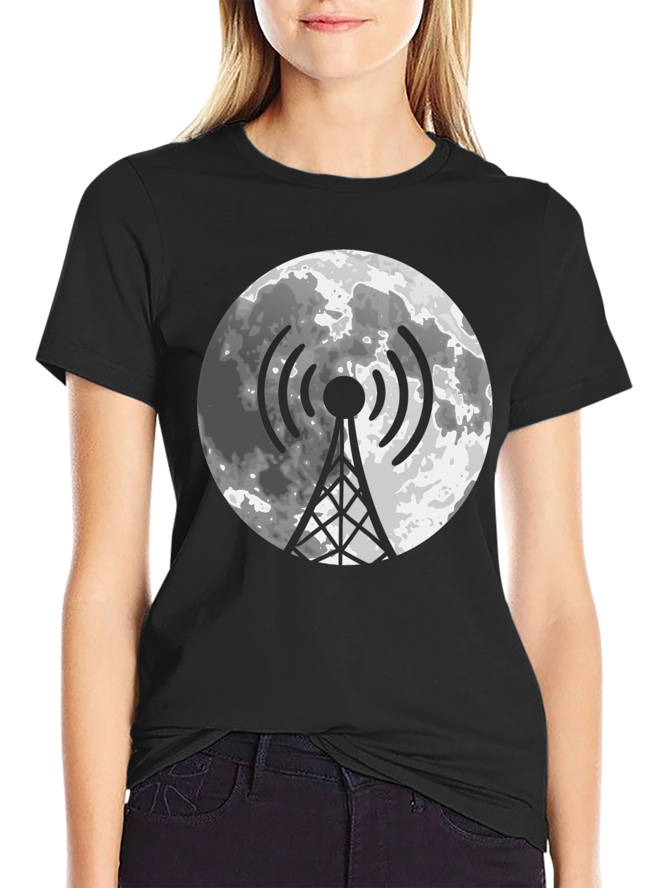 Lunar Tower Graphic Tee - Black Cotton Blend