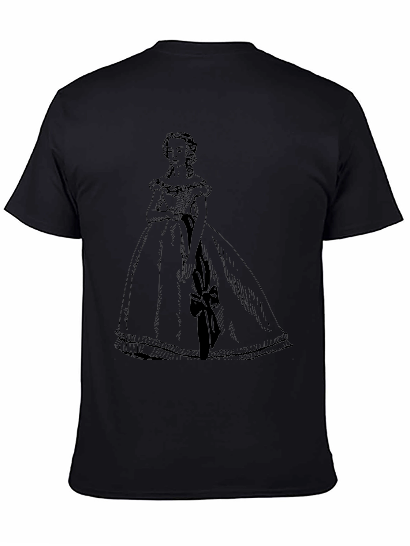 Elegant Black T-Shirt with Victorian Dress Design