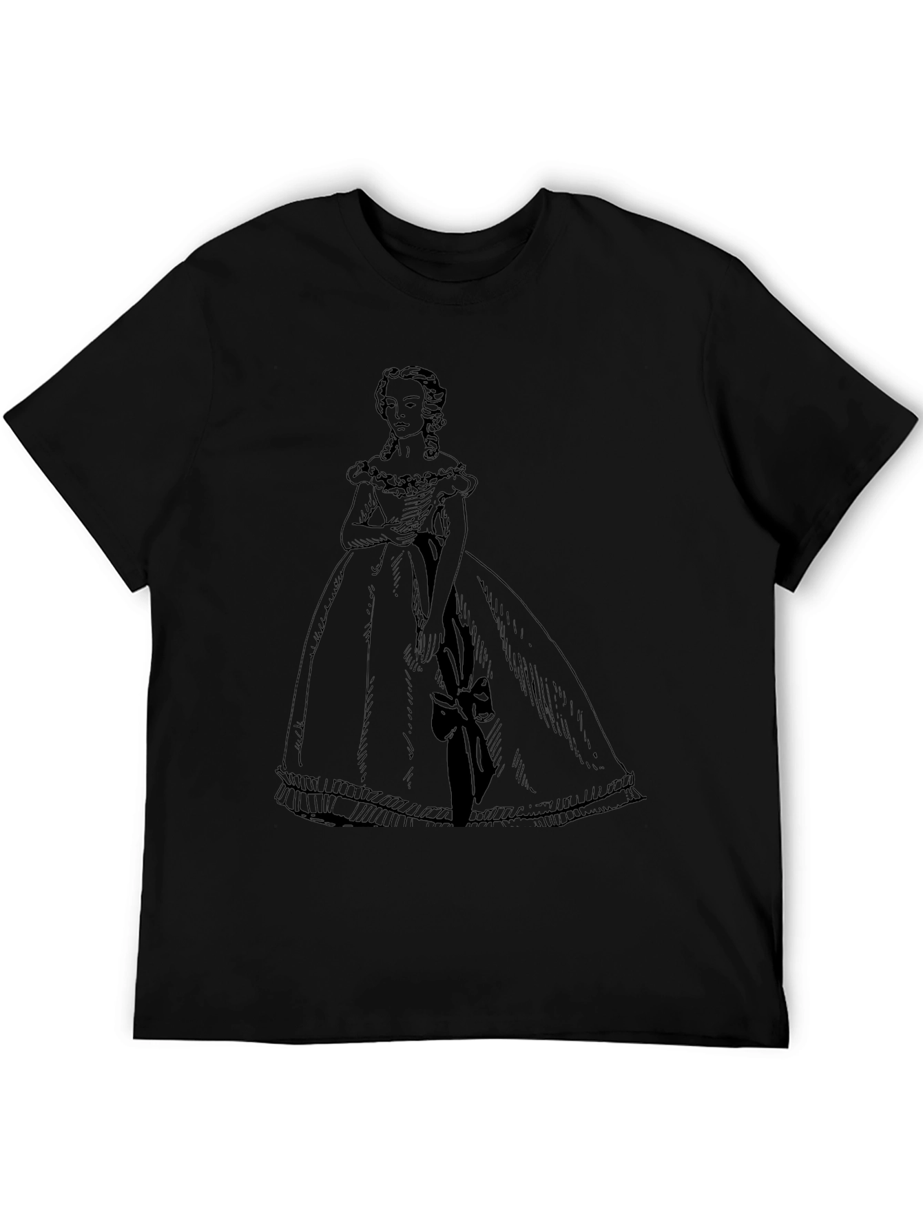 Elegant Black T-Shirt with Victorian Dress Design