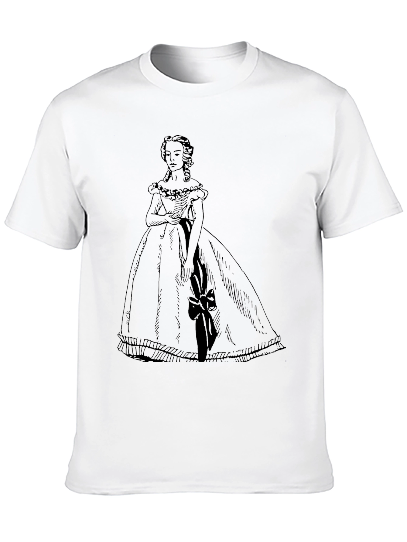 Elegant Black T-Shirt with Victorian Dress Design