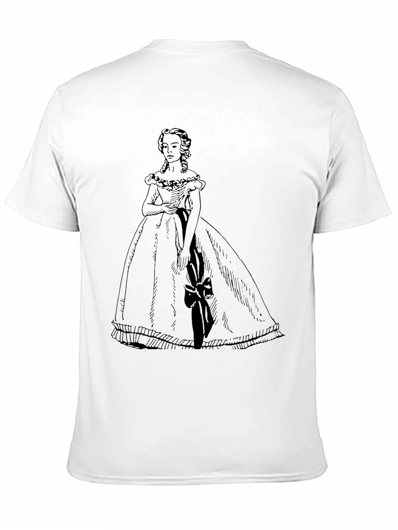 Elegant Black T-Shirt with Victorian Dress Design