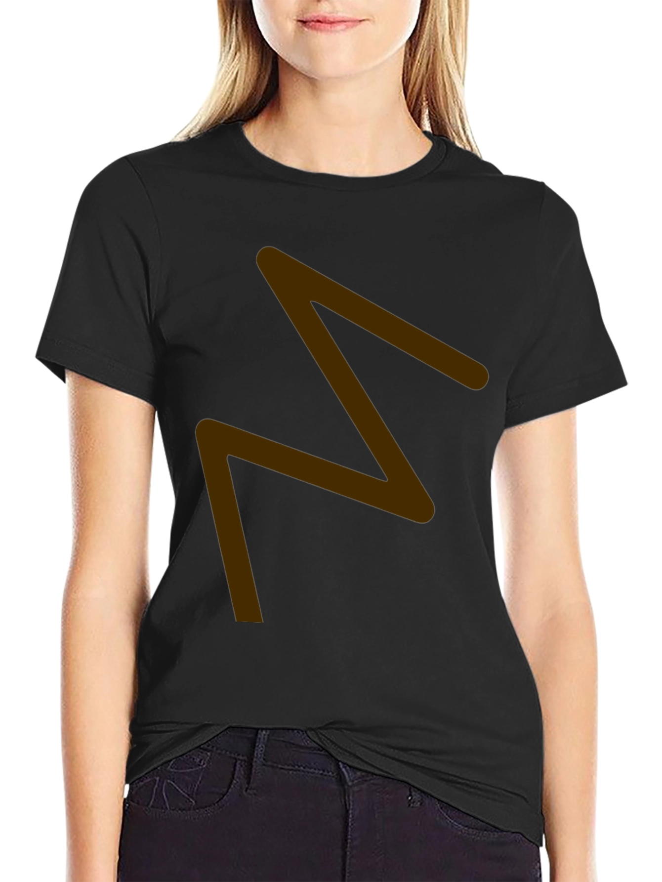 Mens Black T-Shirt with Brown Zigzag Design