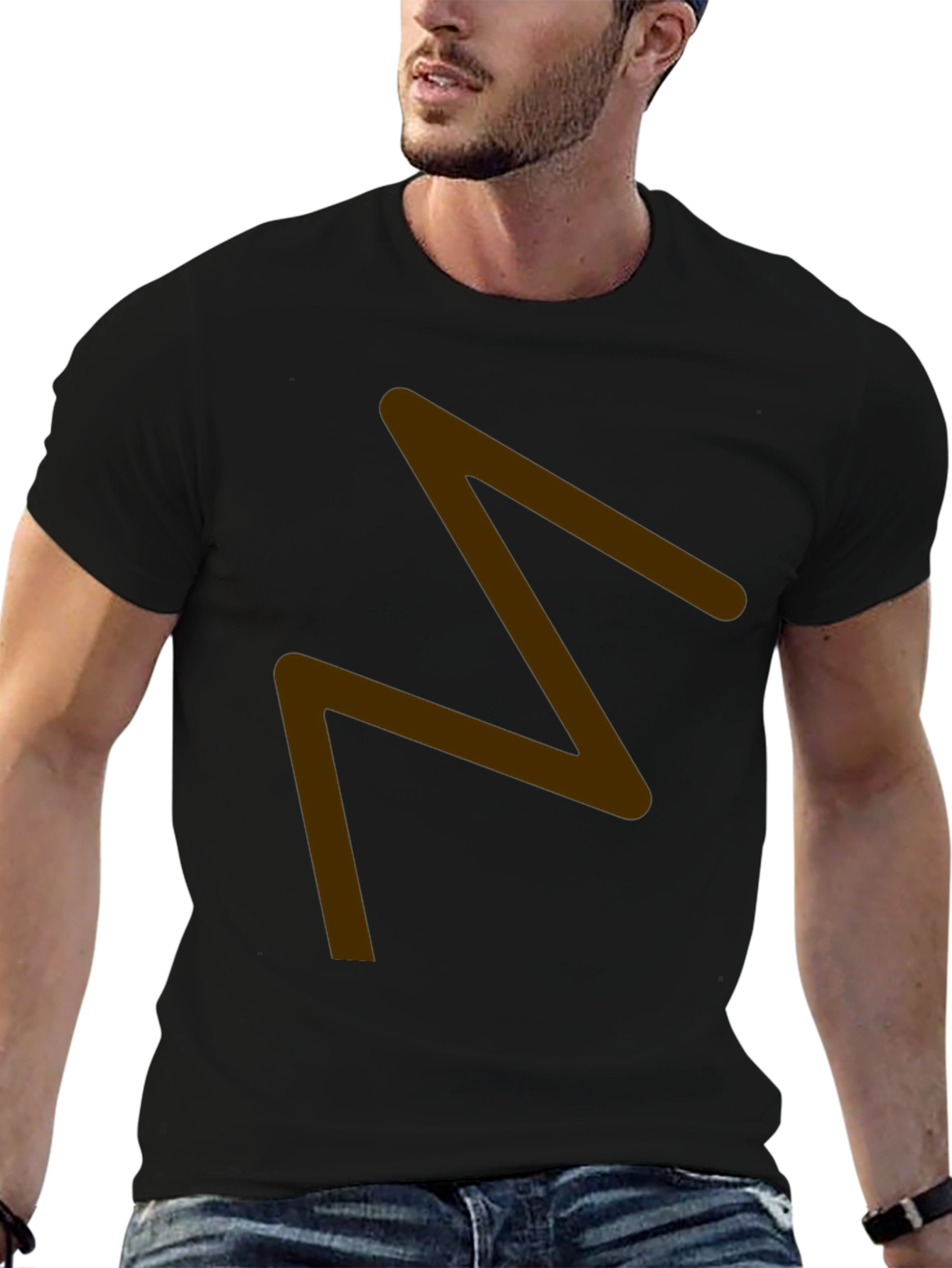 Mens Black T-Shirt with Brown Zigzag Design