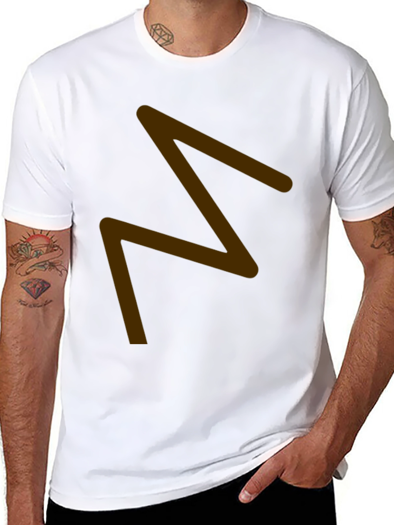 Mens Black T-Shirt with Brown Zigzag Design