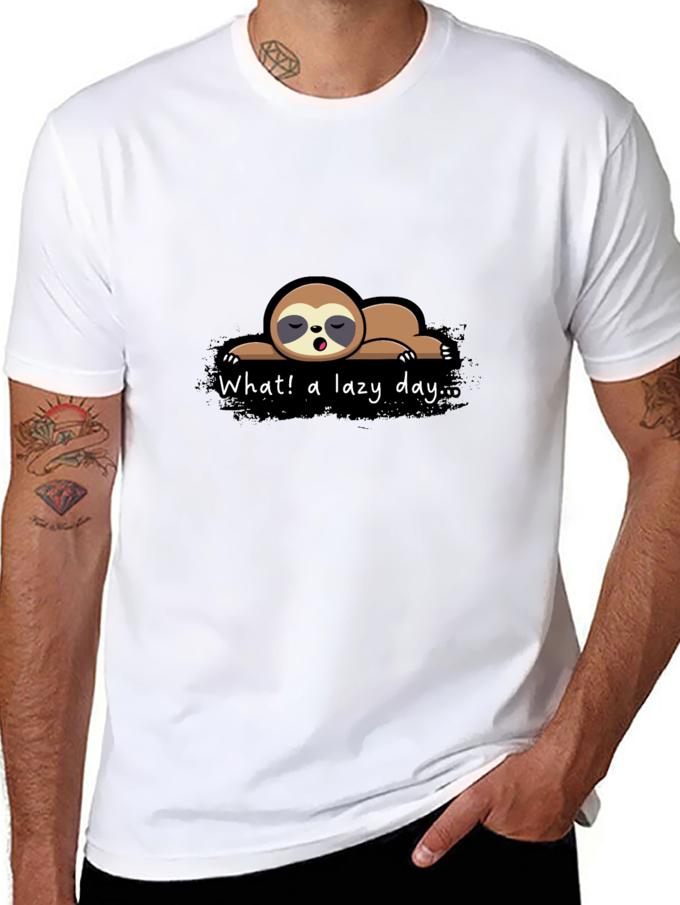 Lazy Sloth Graphic Tee - Mens Black T-Shirt