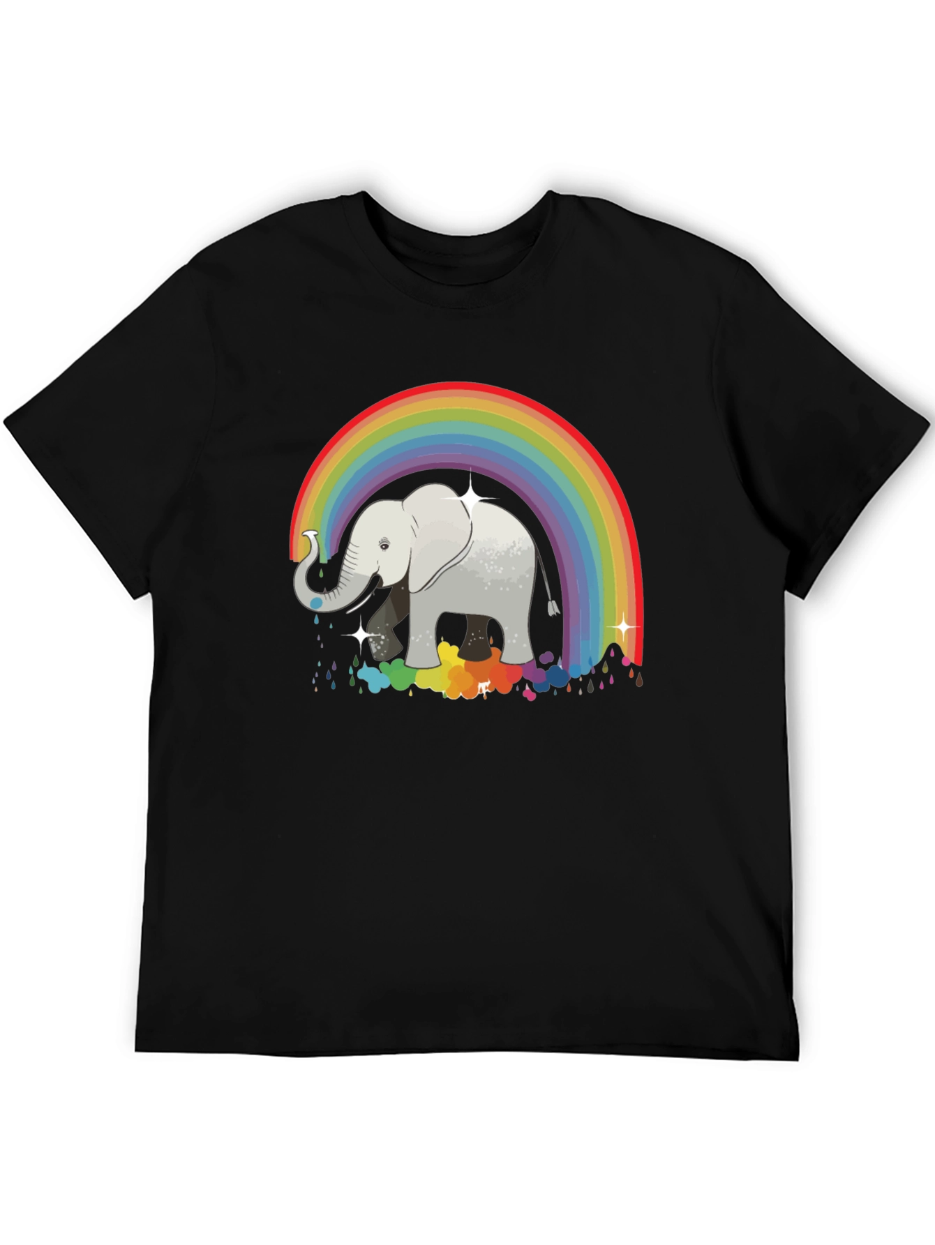 Rainbow Elephant Graphic Tee - Black Cotton Comfort