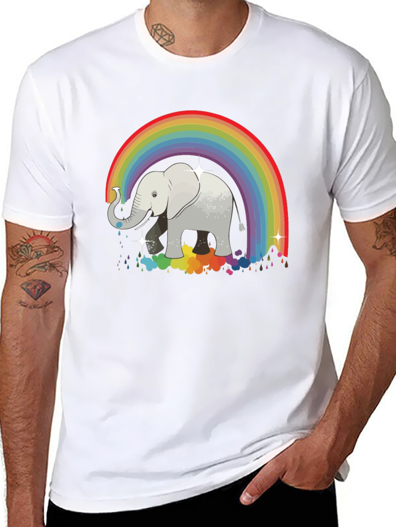 Rainbow Elephant Graphic Tee - Black Cotton Comfort