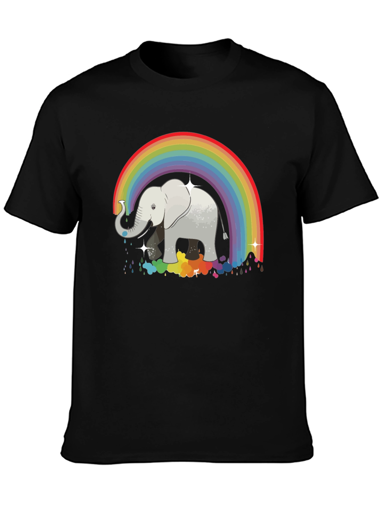 Rainbow Elephant Graphic Tee - Black Cotton Comfort