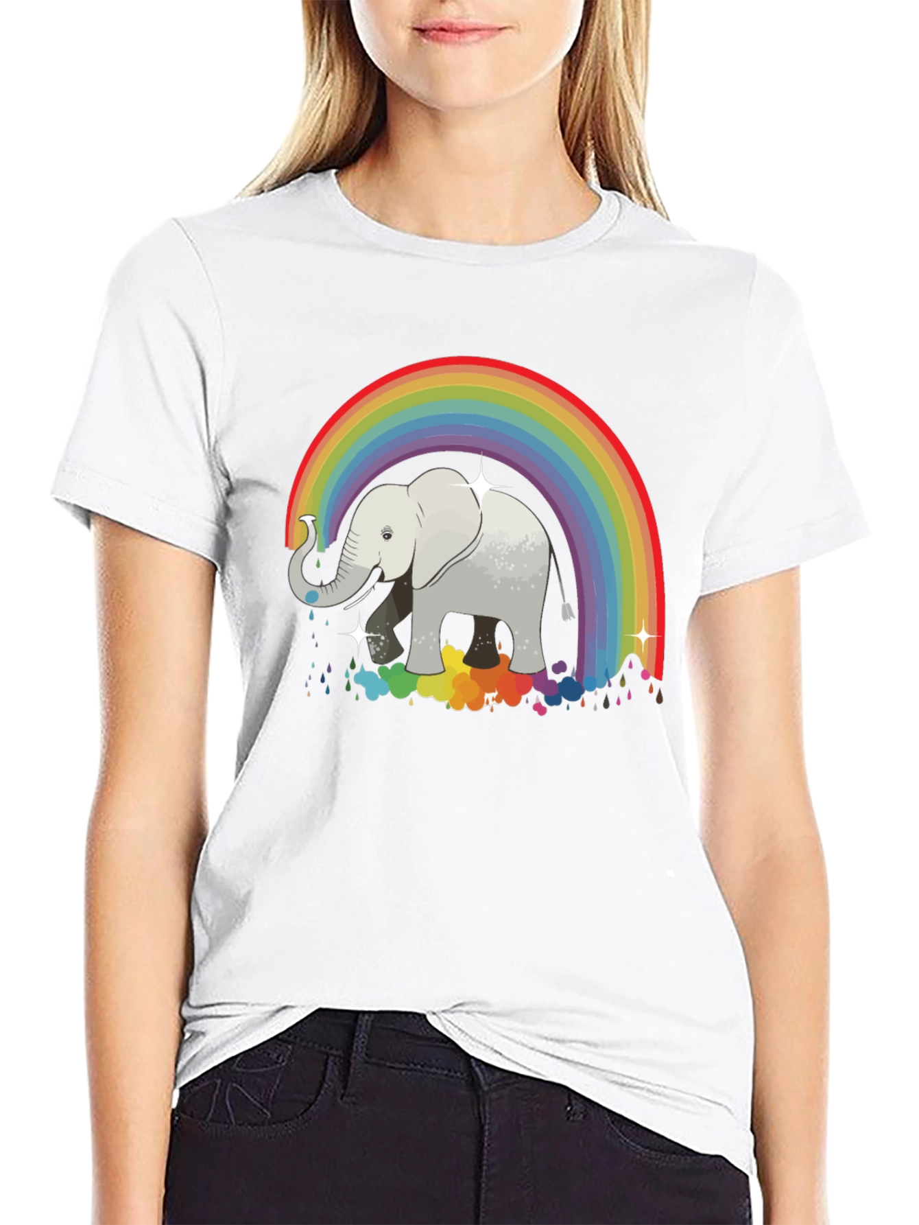 Rainbow Elephant Graphic Tee - Black Cotton Comfort