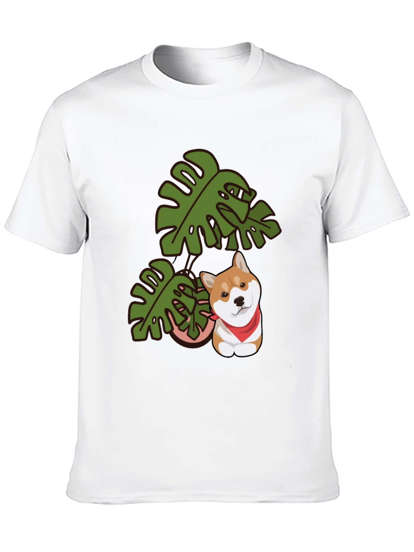 Dog & Monstera Leaf Graphic Tee - Black