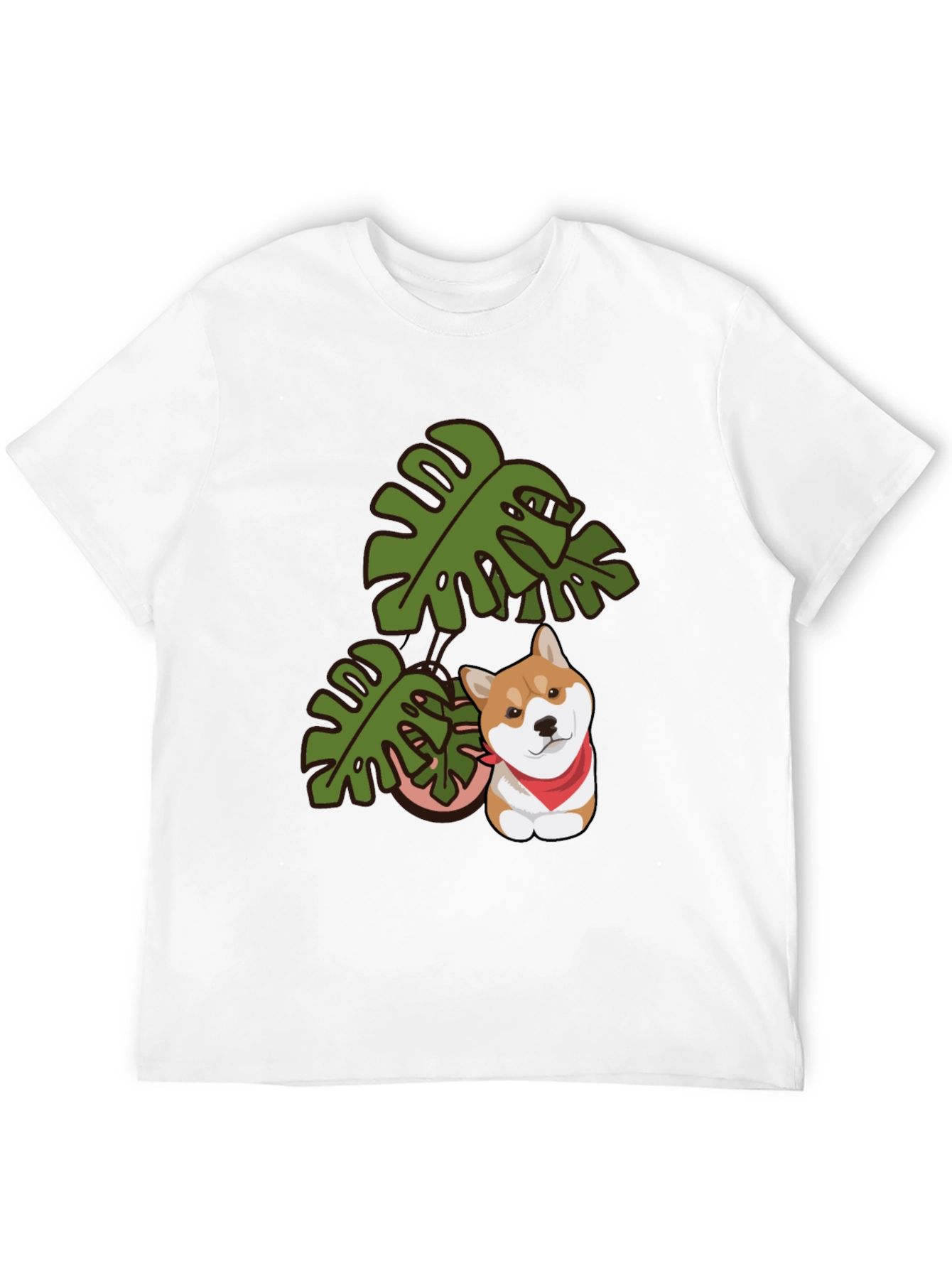Dog & Monstera Leaf Graphic Tee - Black
