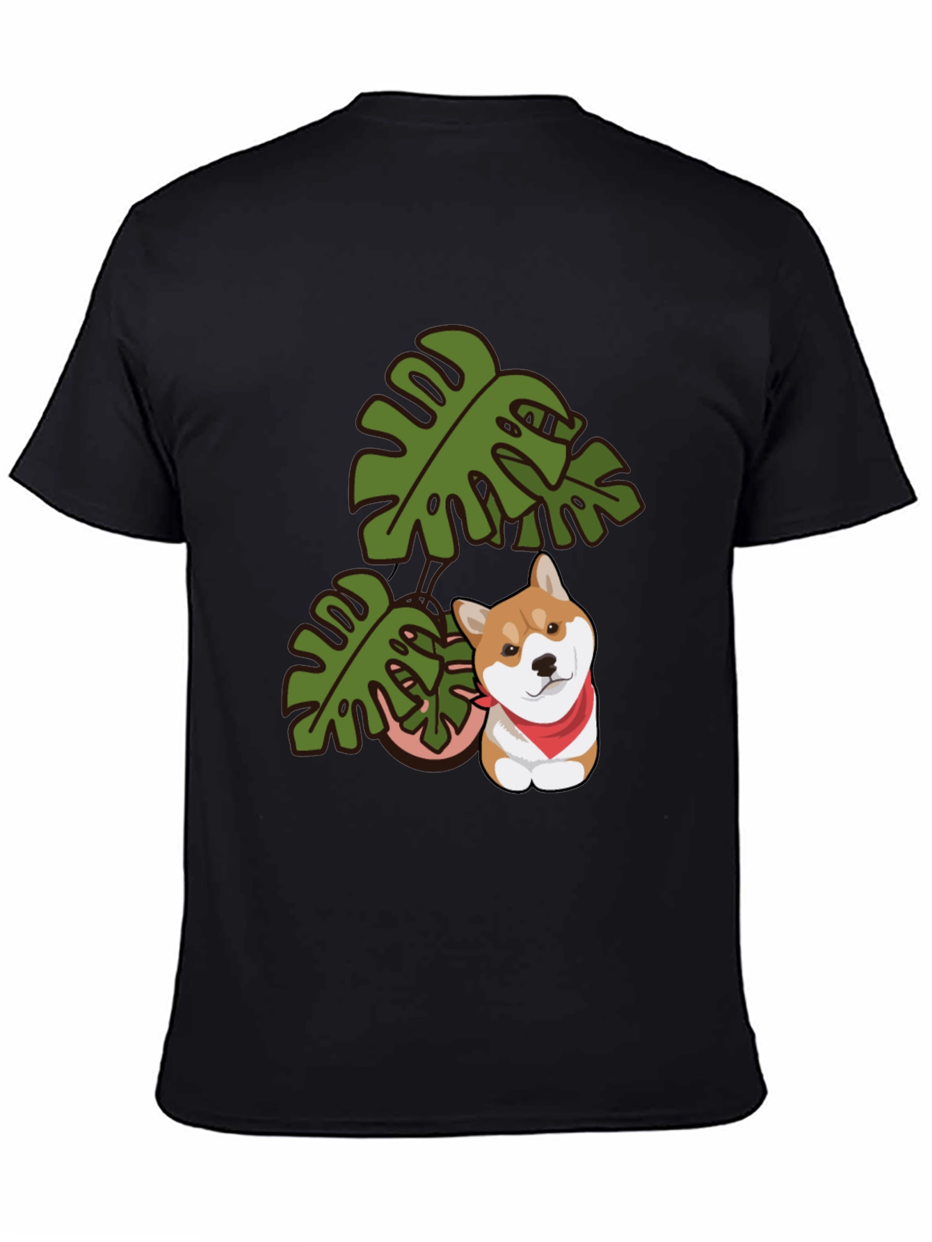 Dog & Monstera Leaf Graphic Tee - Black