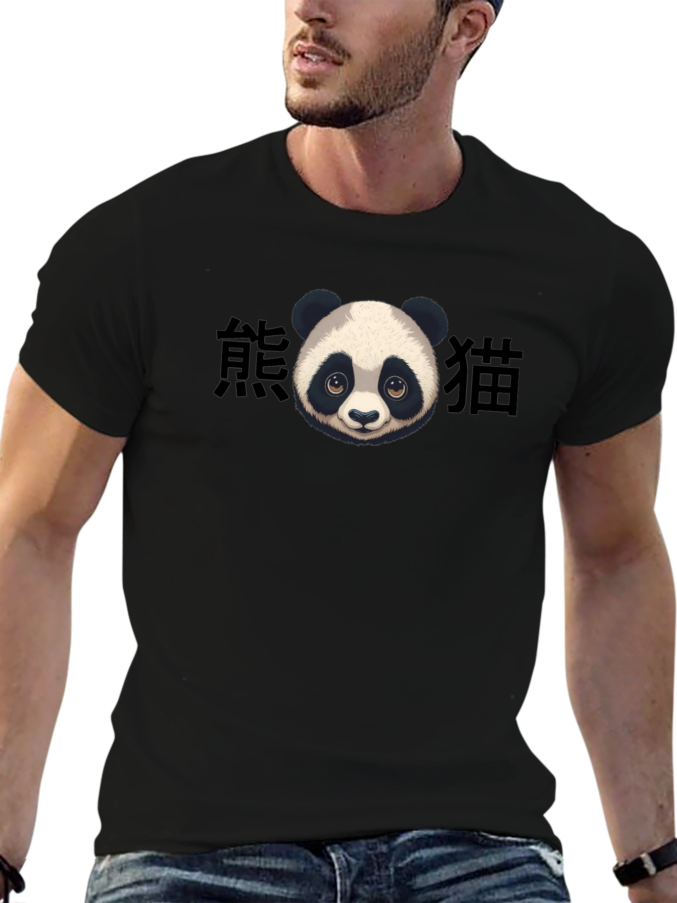 Panda Graphic Print Black T-Shirt