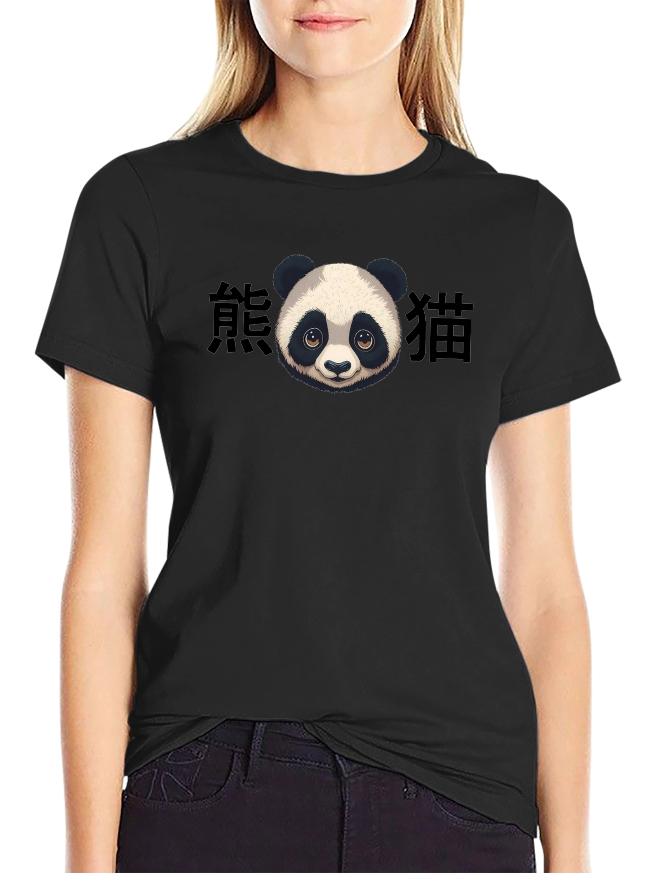 Panda Graphic Print Black T-Shirt