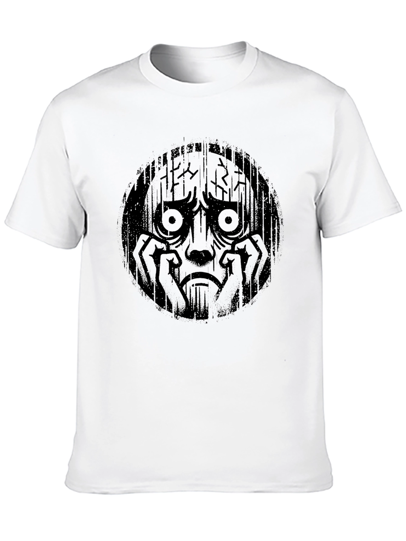Distressed Sad Face Graphic Black T-Shirt