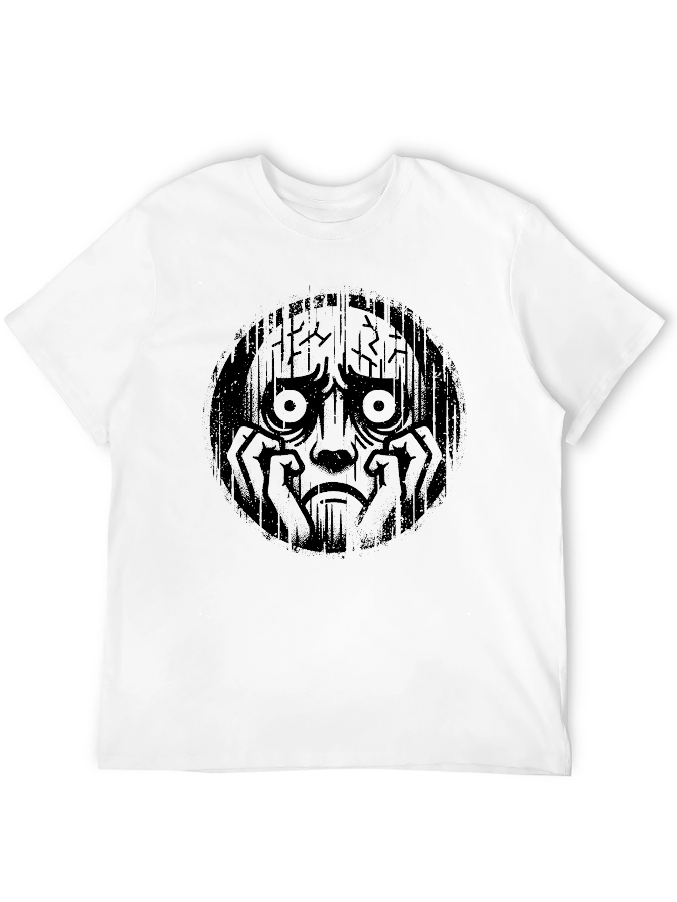 Distressed Sad Face Graphic Black T-Shirt