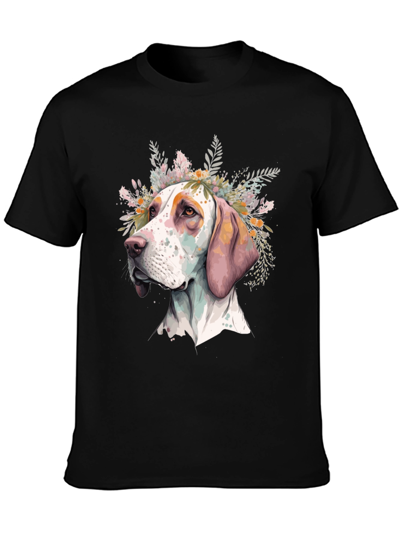 Dog with Flowers Graphic Tee - Unisex Black T-Shirt